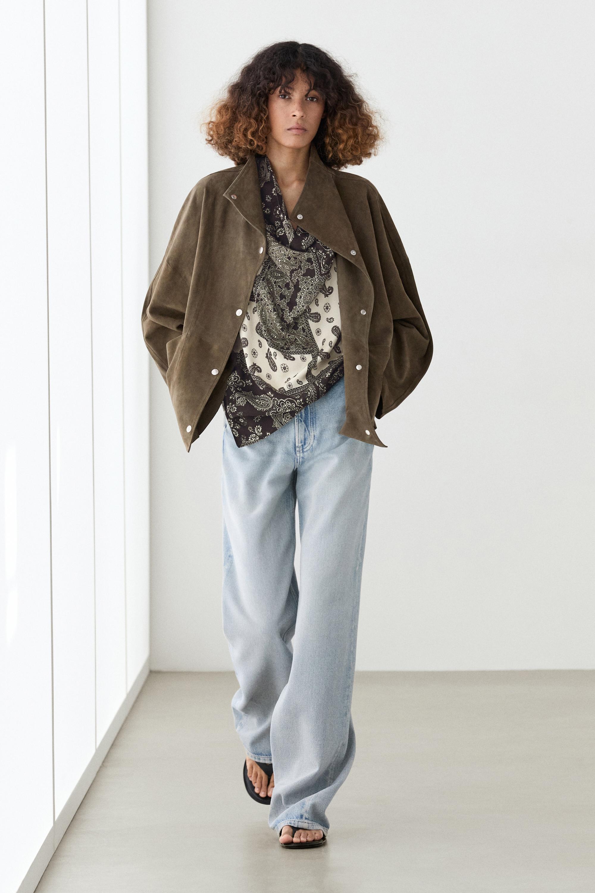 Suede leather high neck jacket
