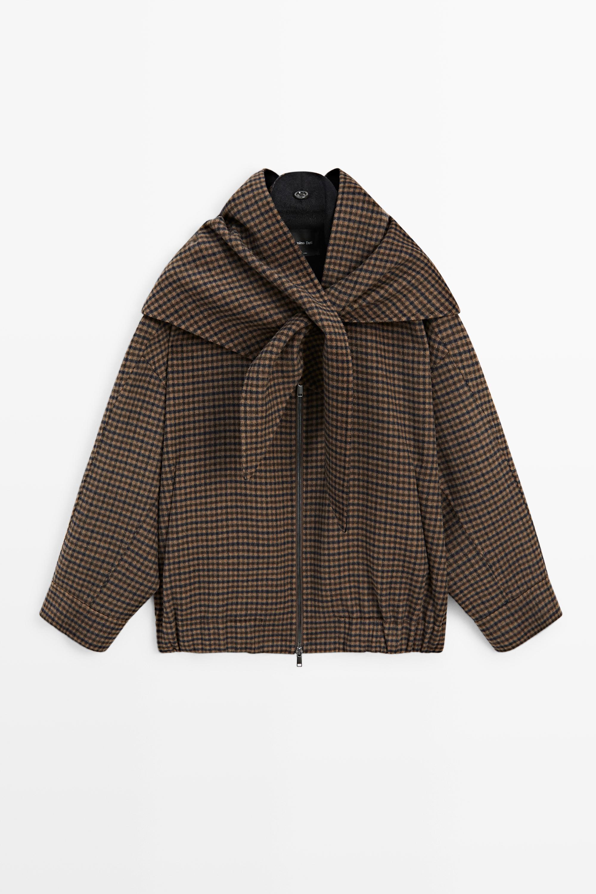 GINGHAM 格纹可拆卸围巾飞行员夹克