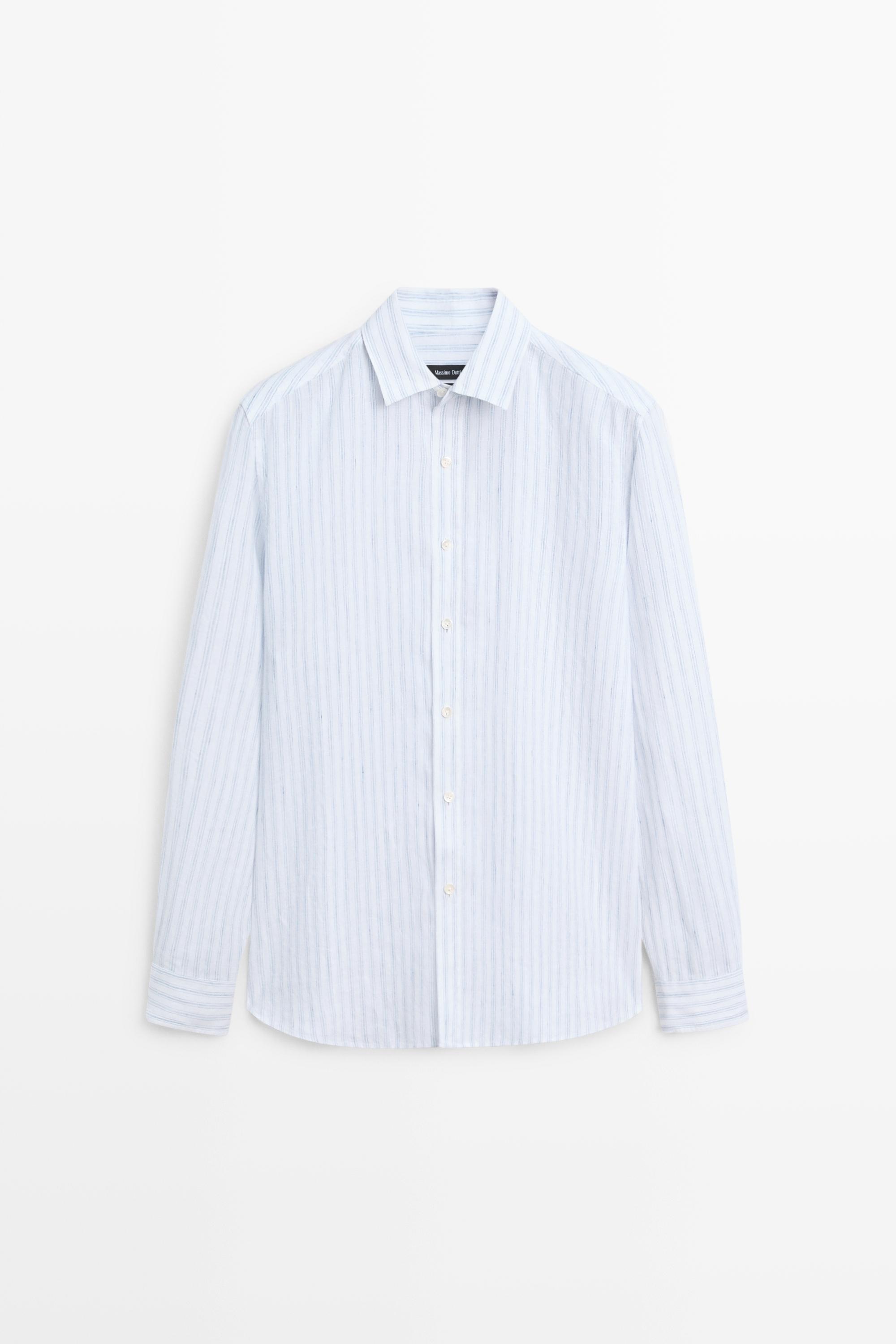 Extra-fine 100% linen striped shirt