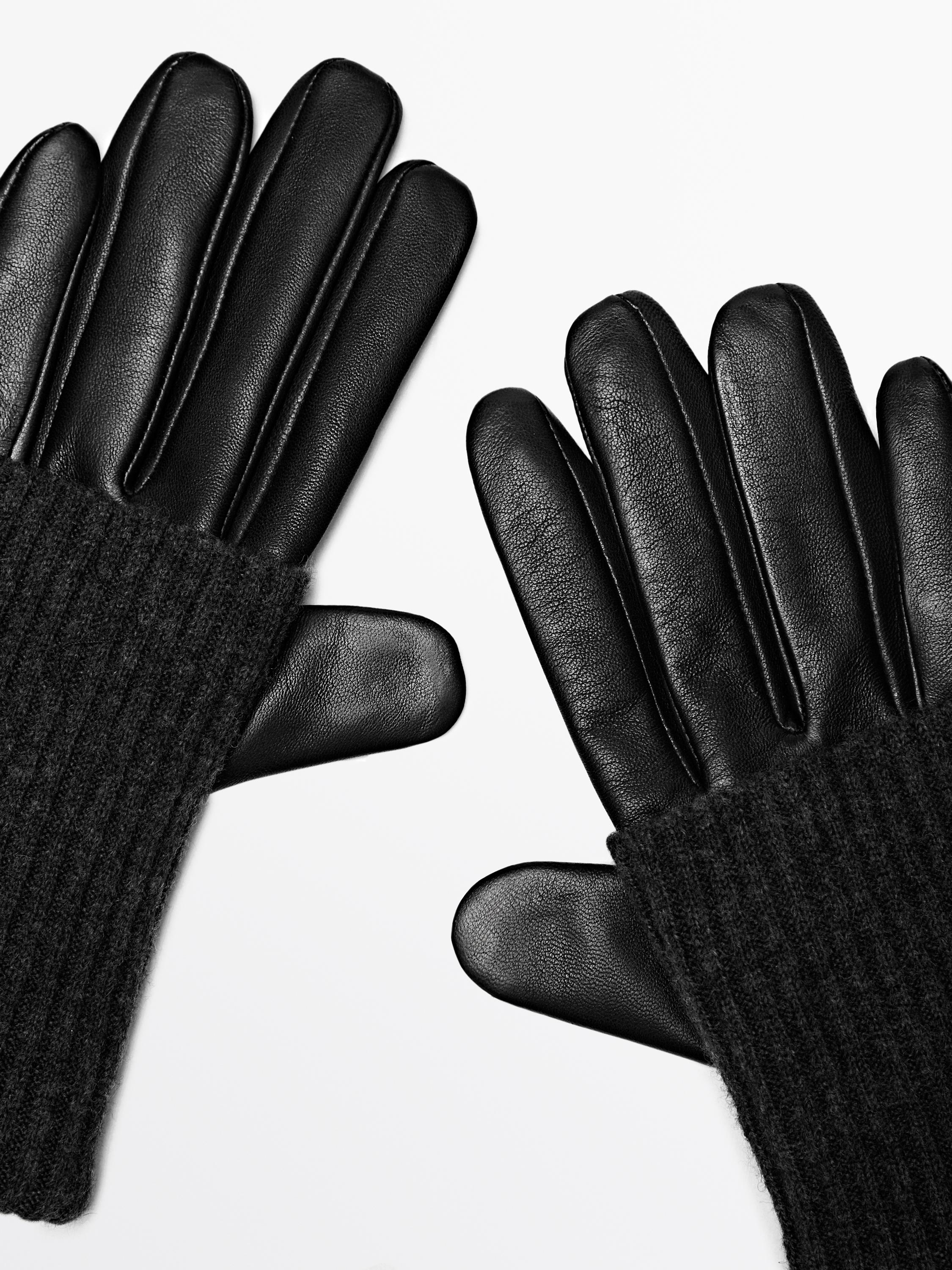 Contrast nappa leather and knit gloves
