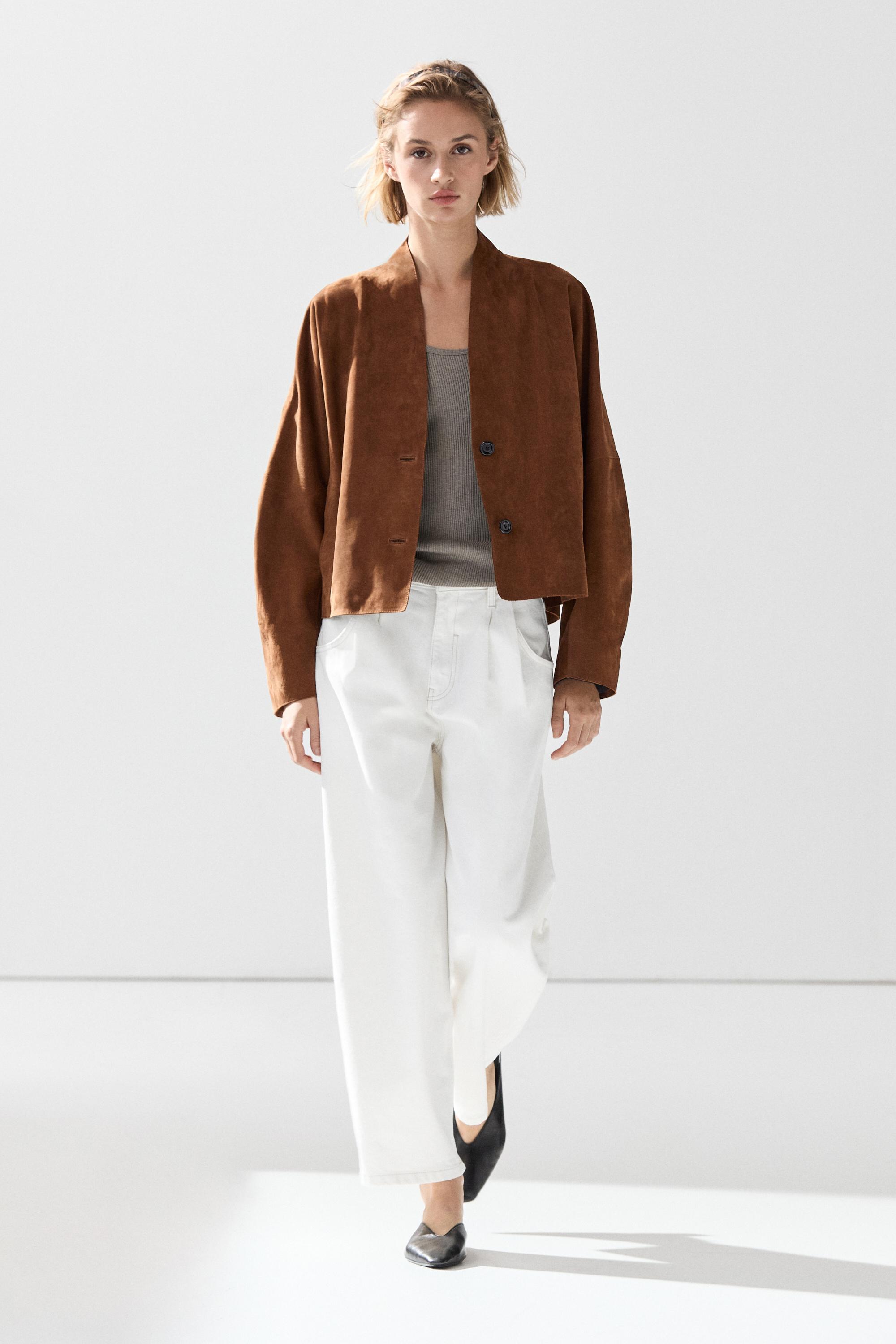 Suede leather V-neck jacket