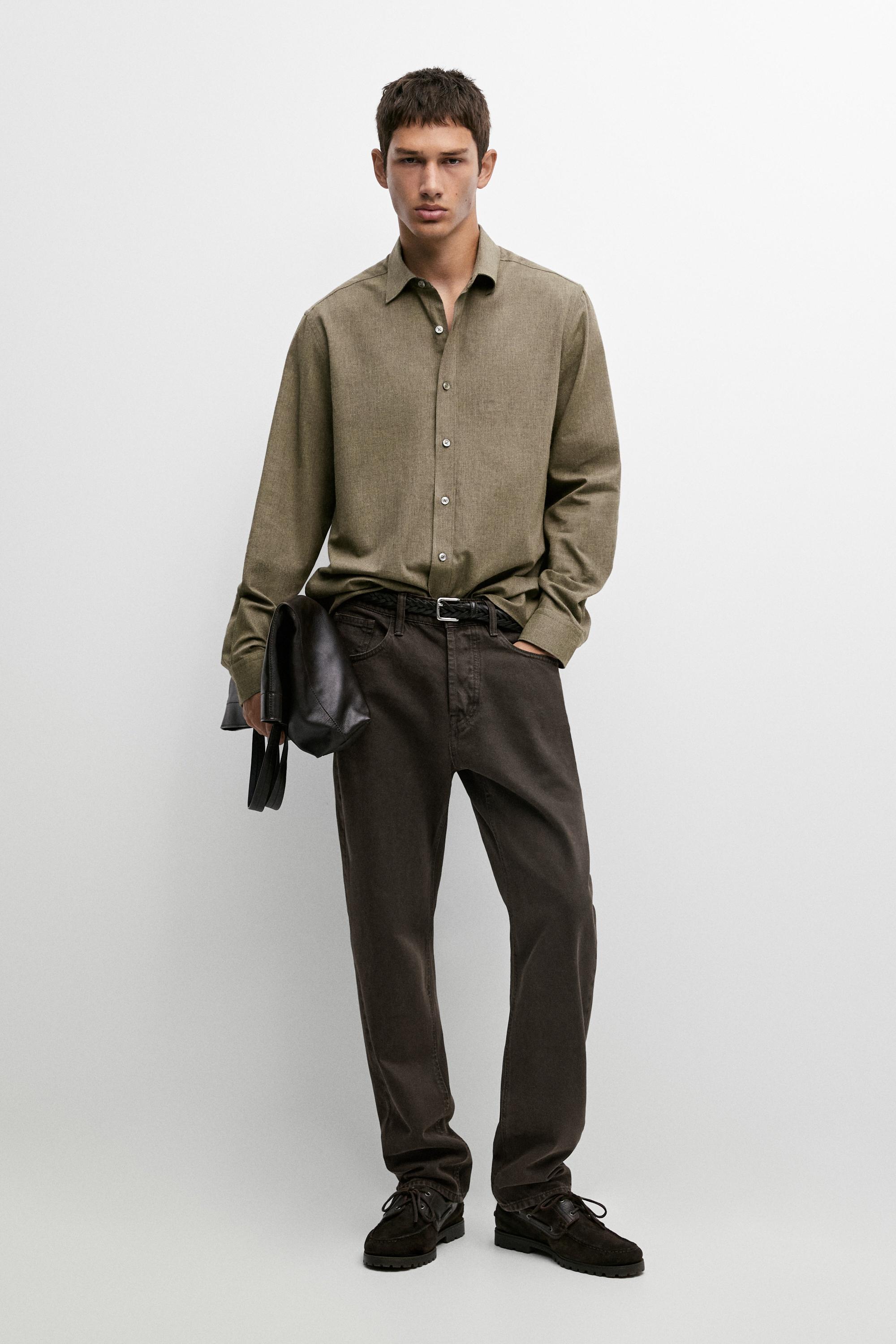100% cotton melange twill regular fit shirt