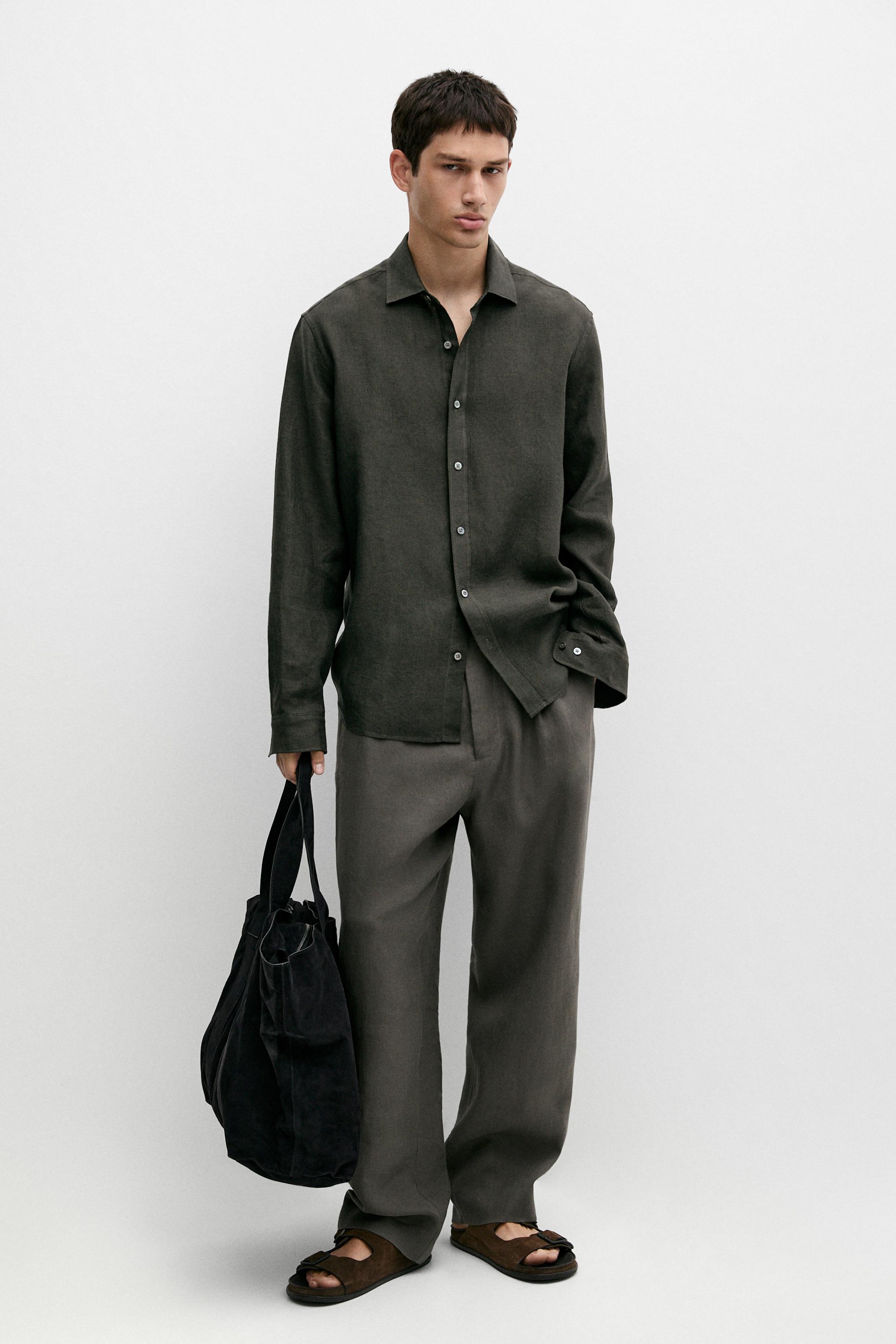 Regular fit 100% linen delavé shirt