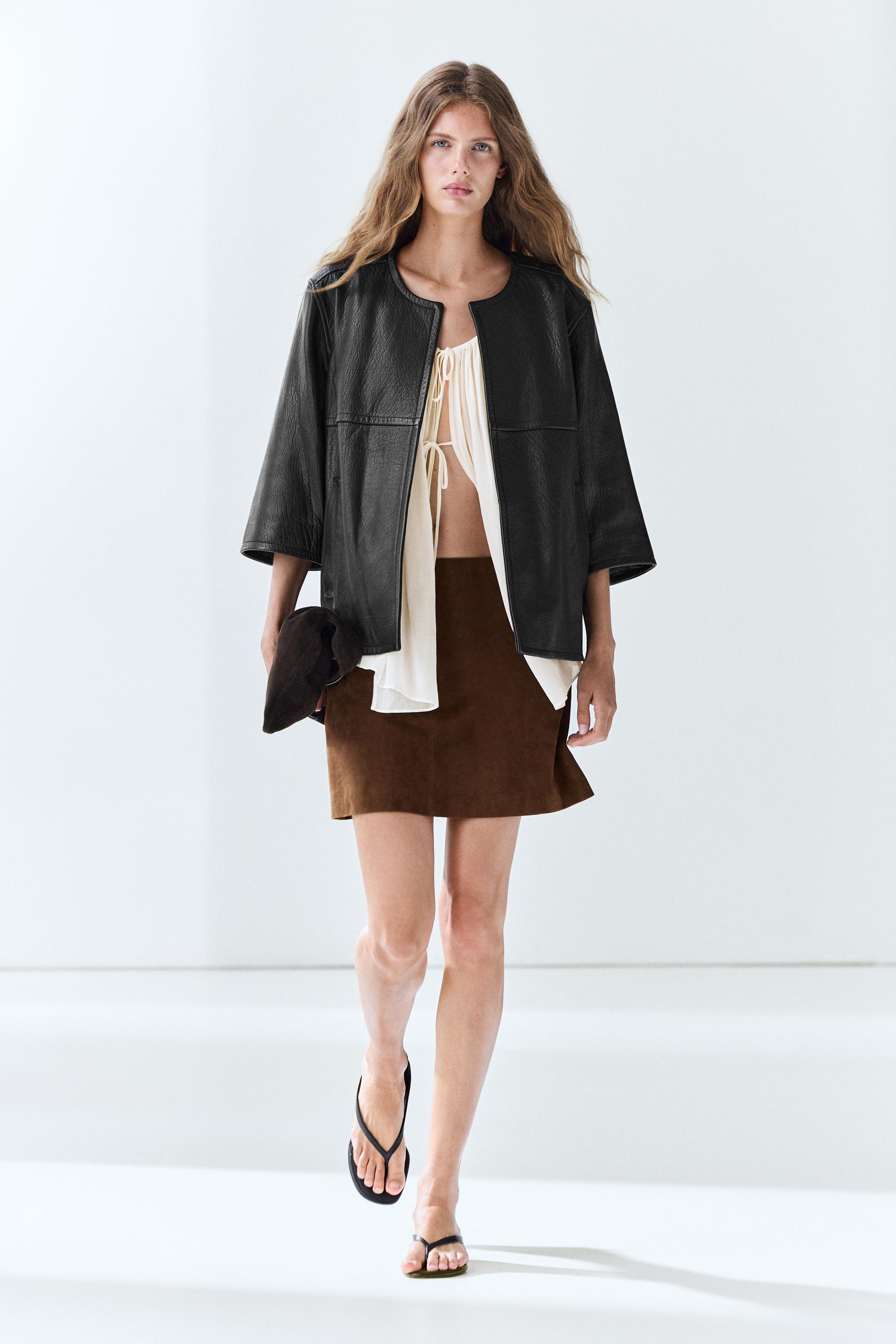 Suede leather mini skirt