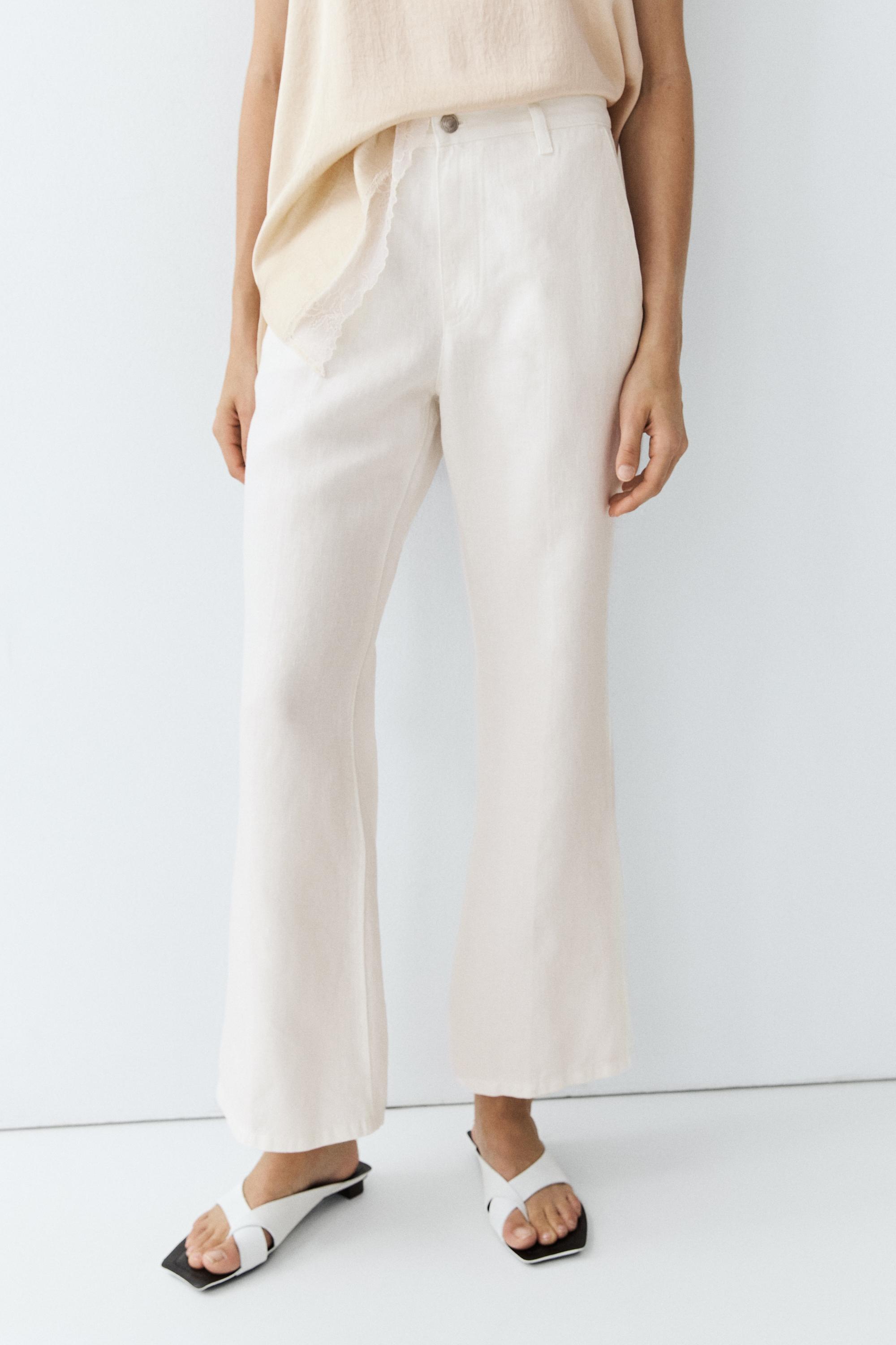 100% linen cropped flare fit pants