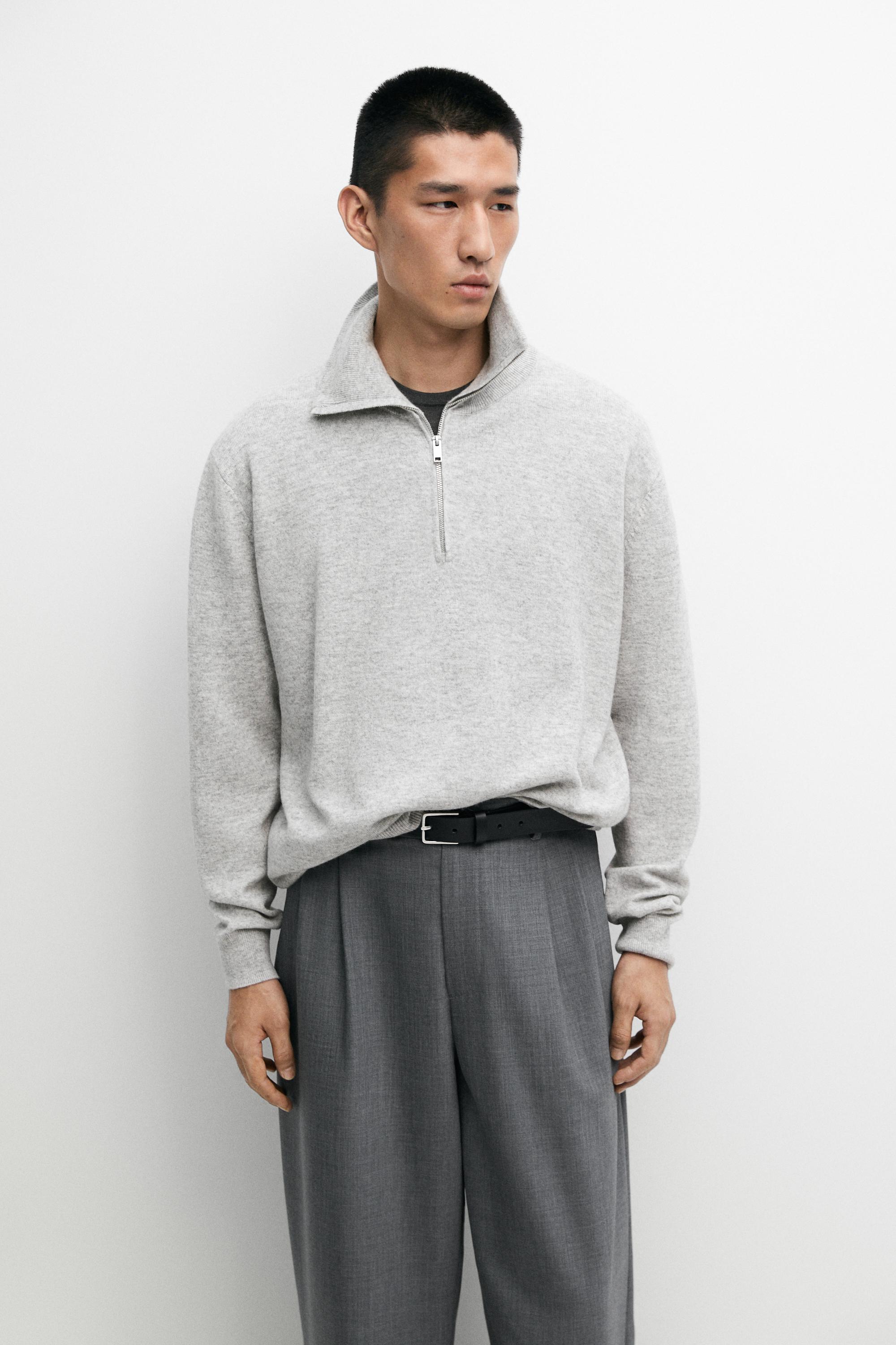Mock neck zip-up knit sweater