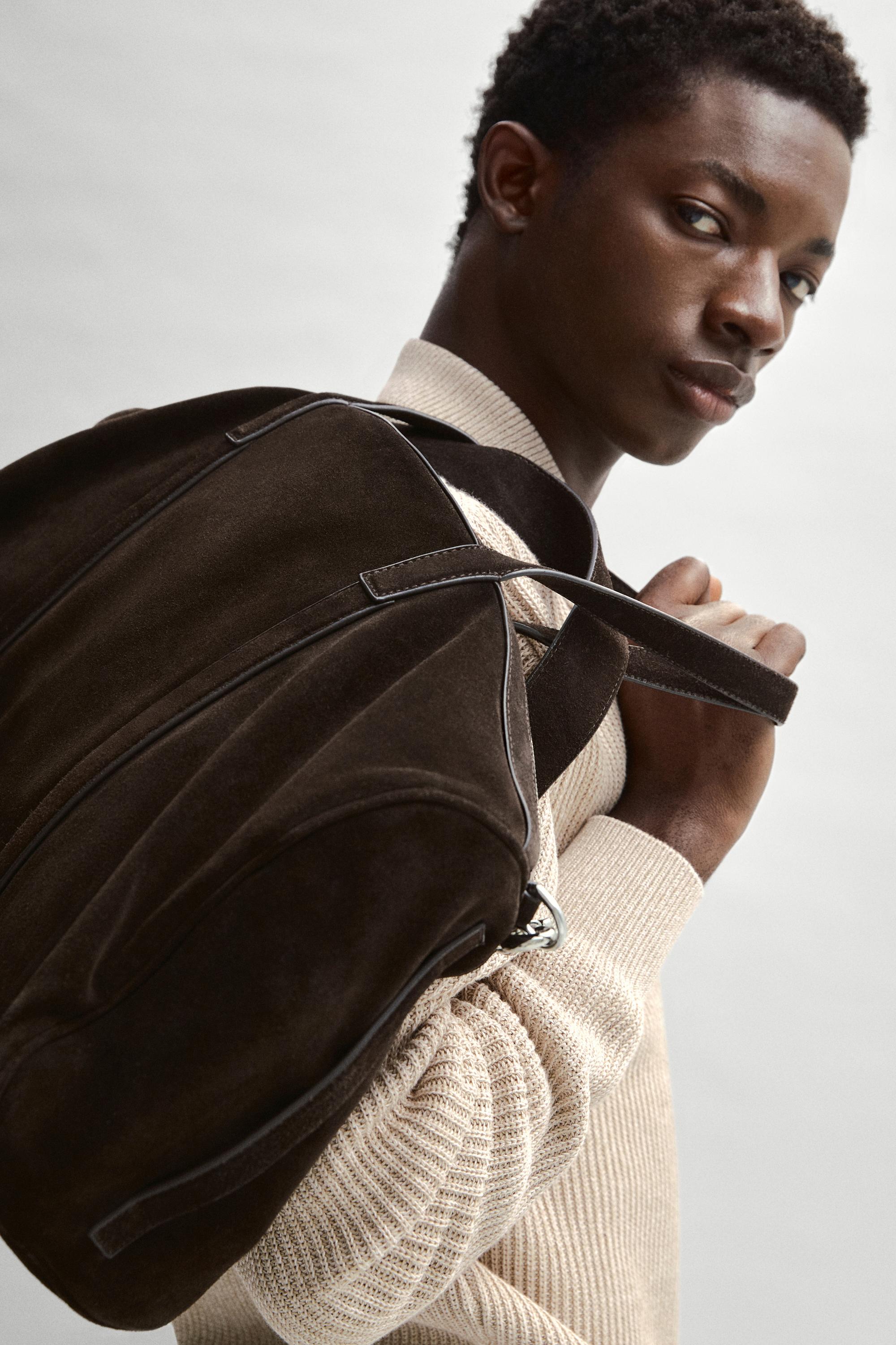 Suede leather travel bag