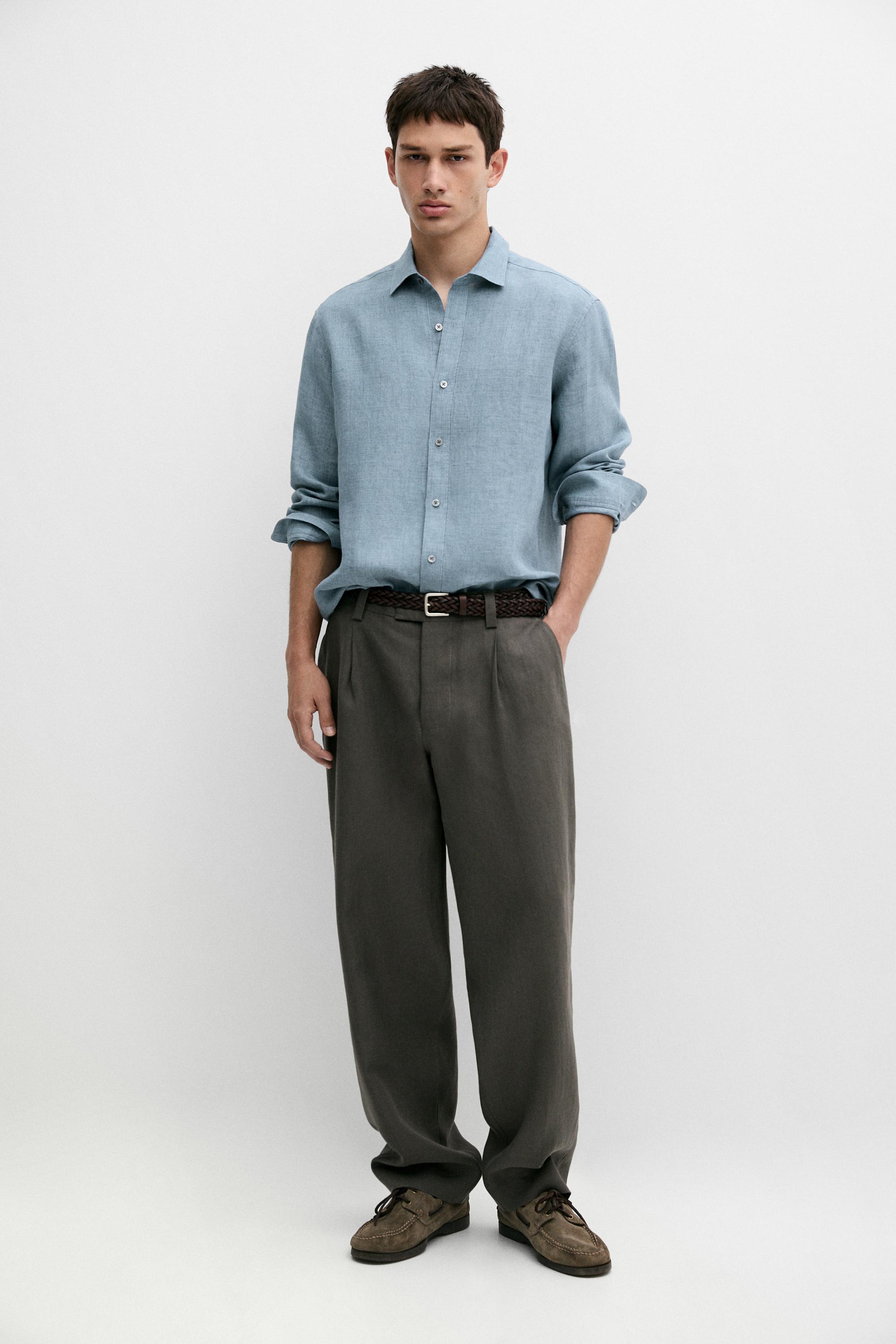 Regular fit 100% linen delavé shirt