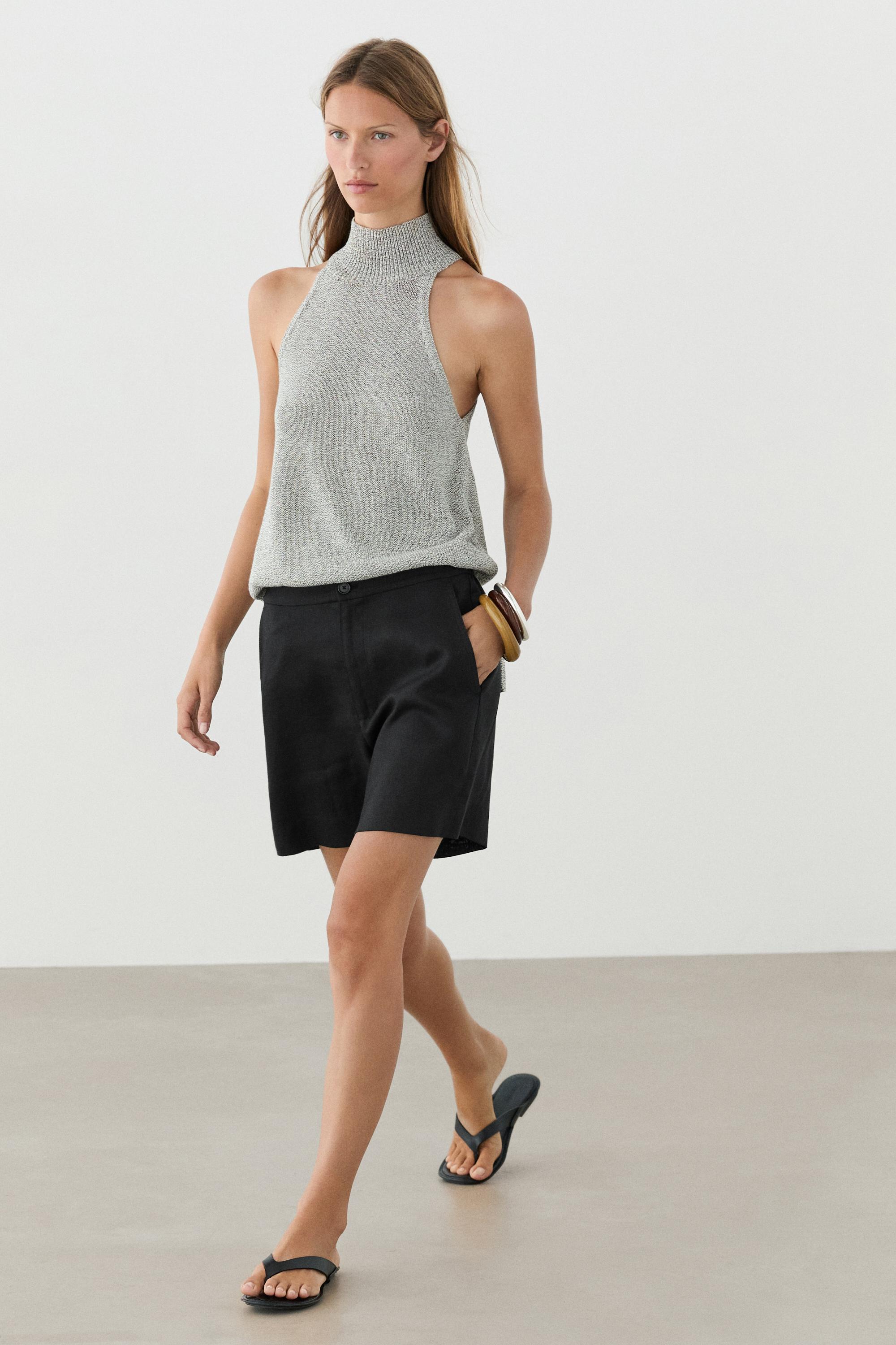 100% linen short Bermuda shorts