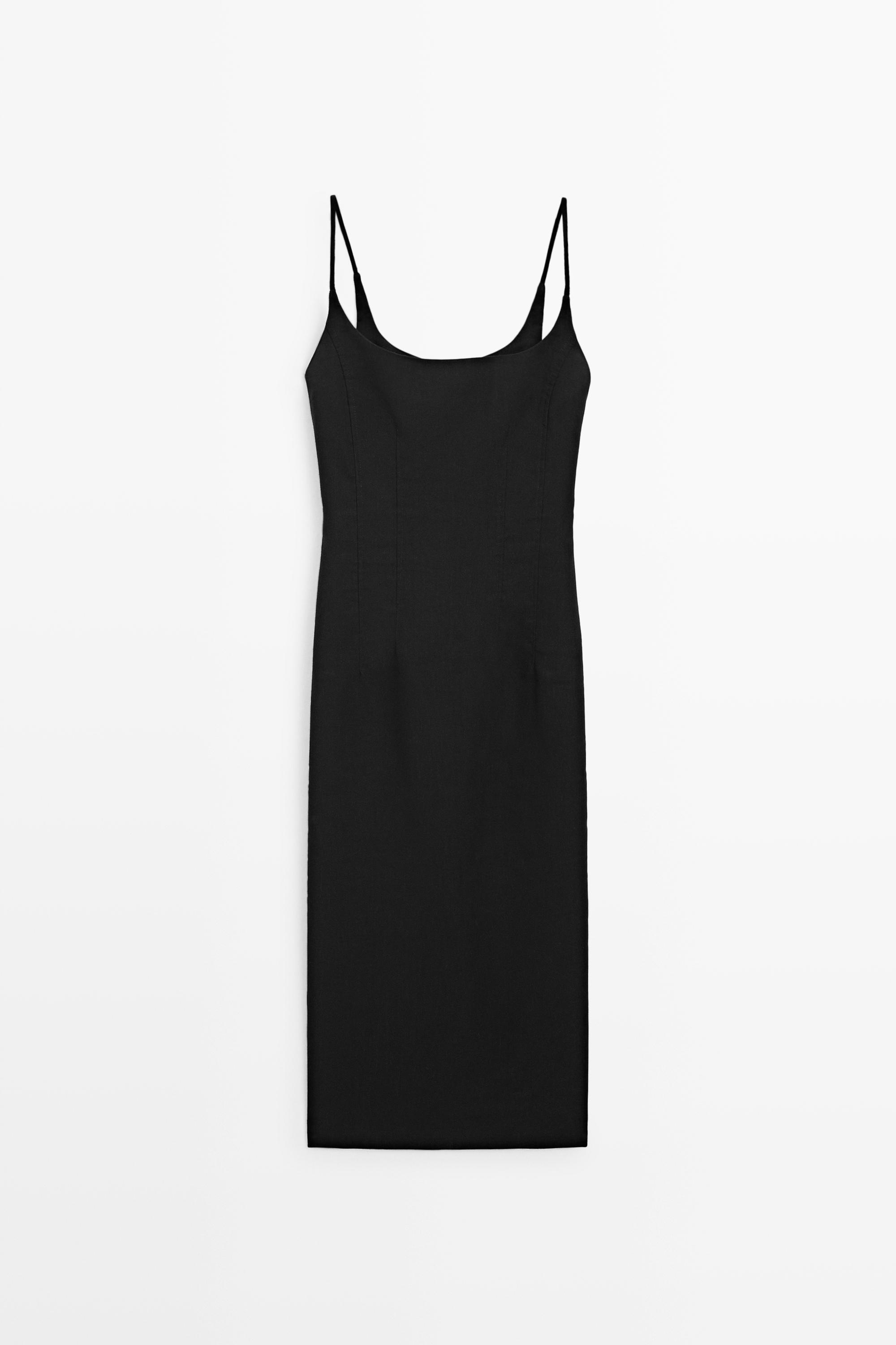 Linen-blend thin strap midi dress