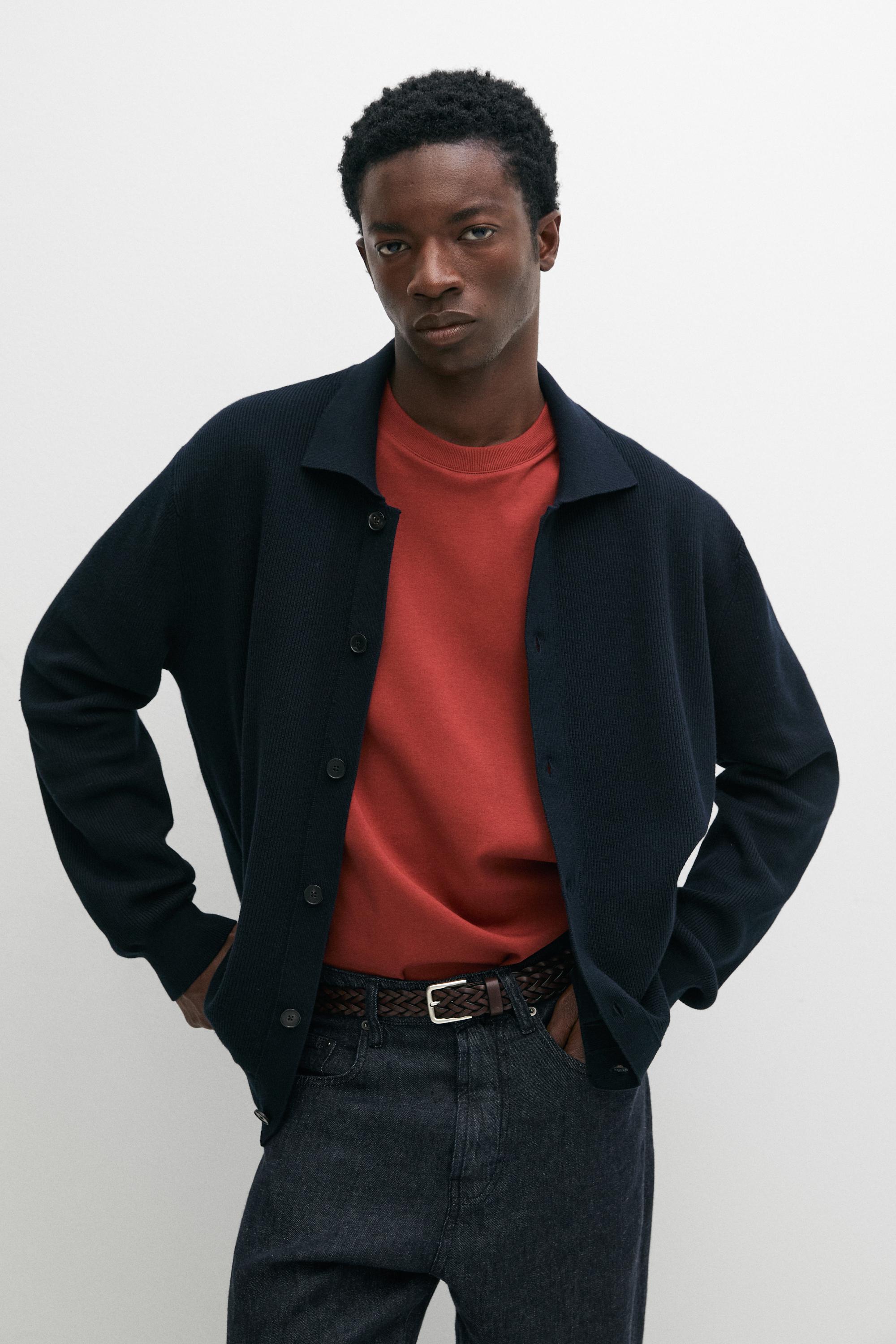 100% cotton polo collar knit cardigan