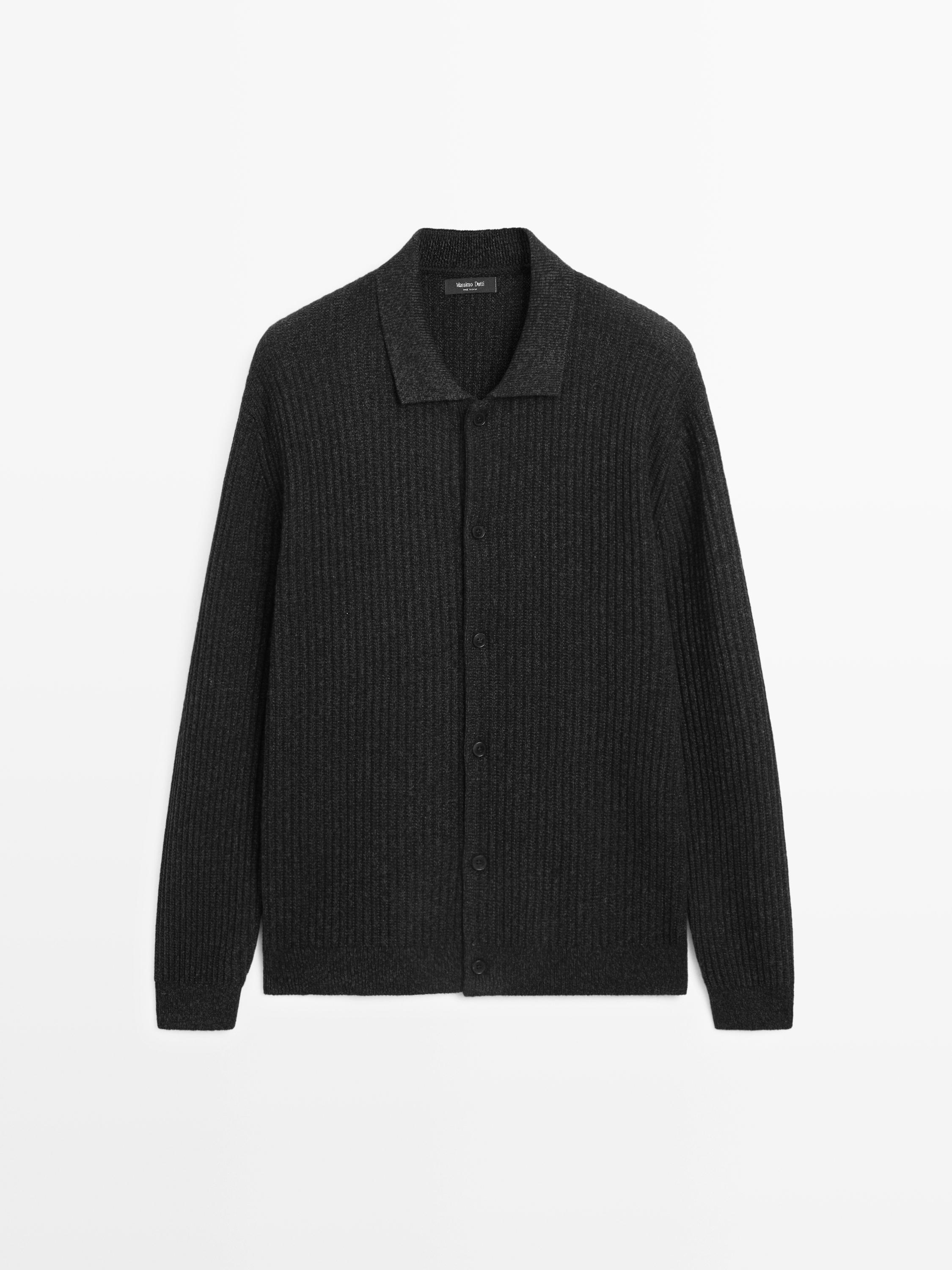 Knit cotton and wool blend cardigan with buttons
