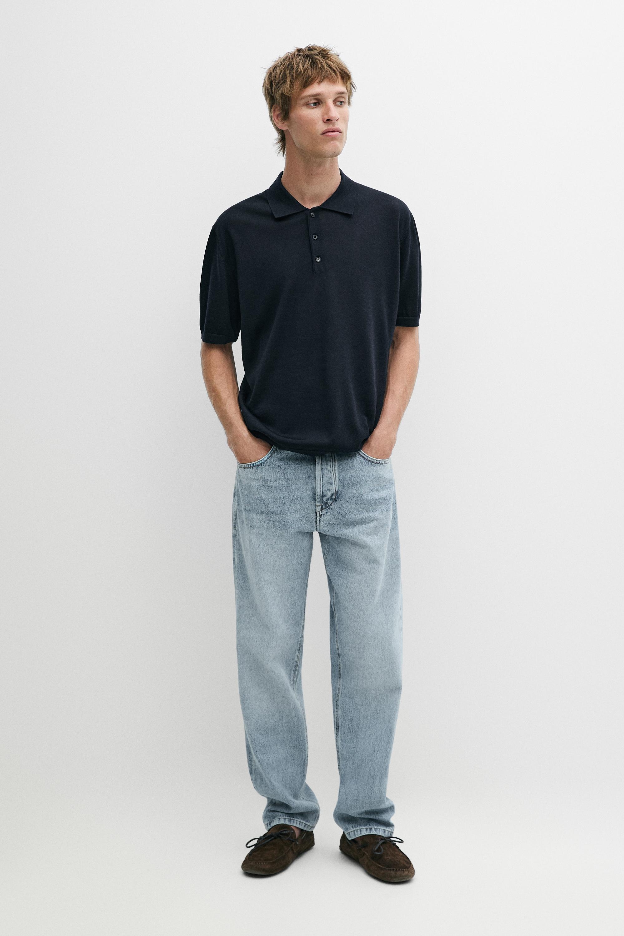 Wool blend knit polo shirt