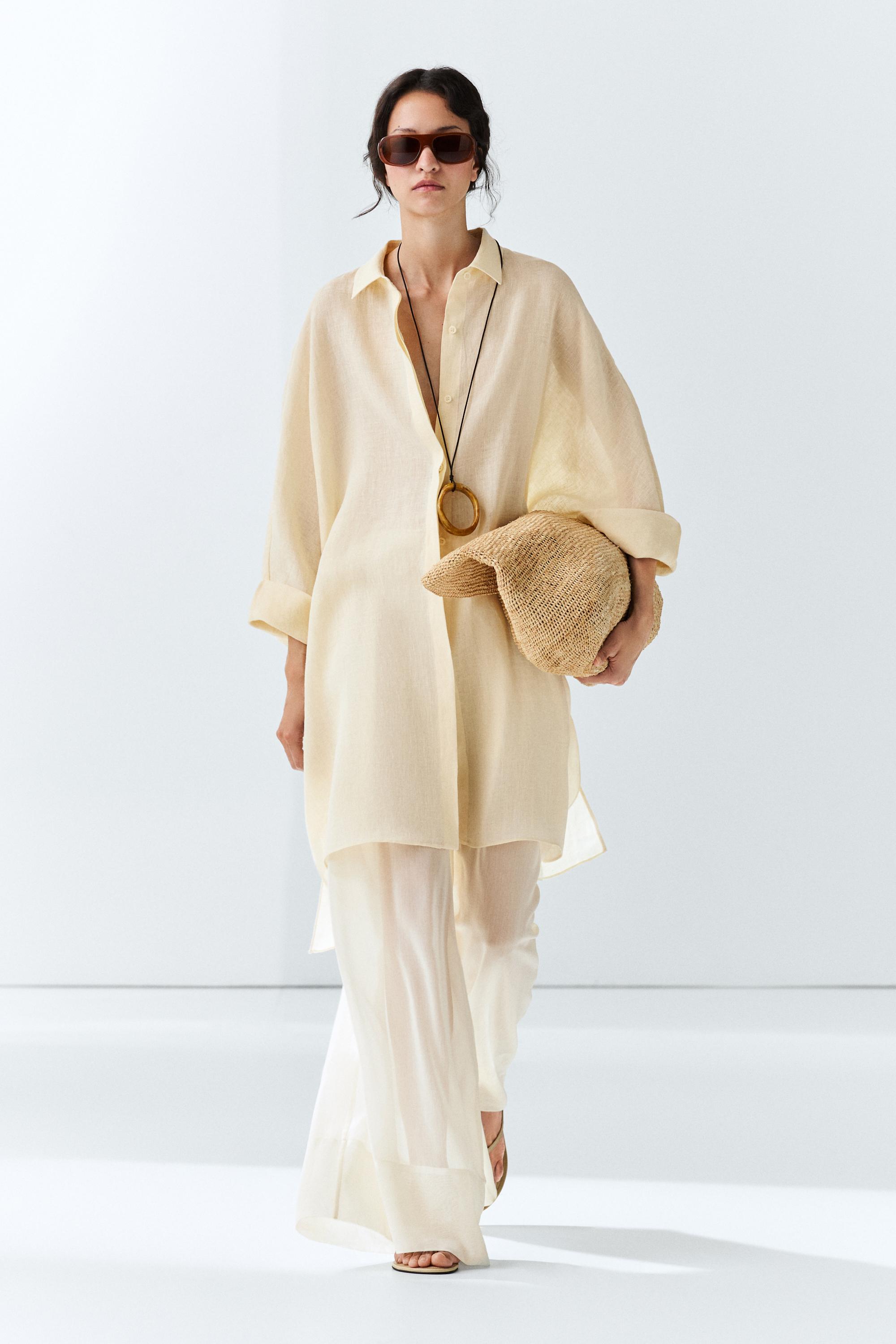 100% linen short shirt dress
