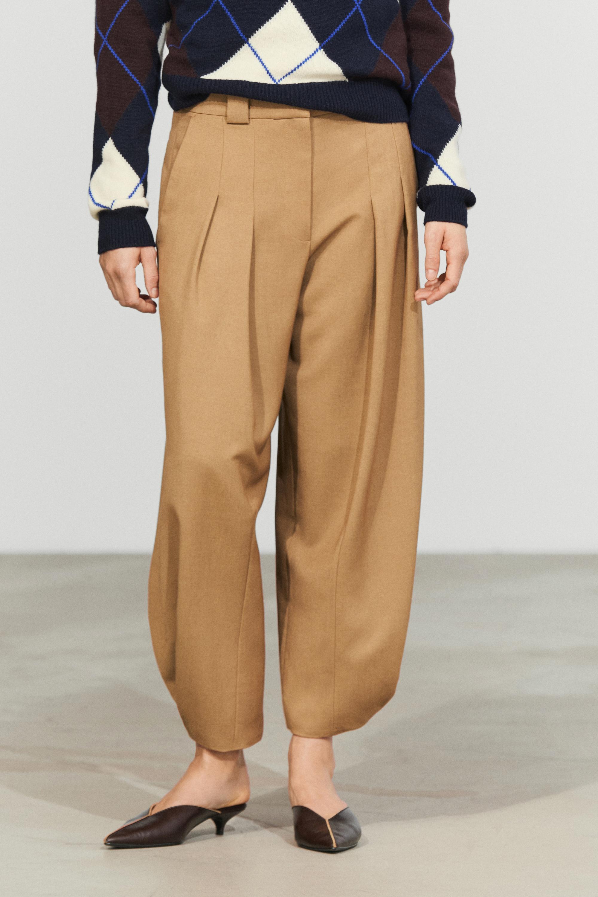 Pleated wool-blend pants