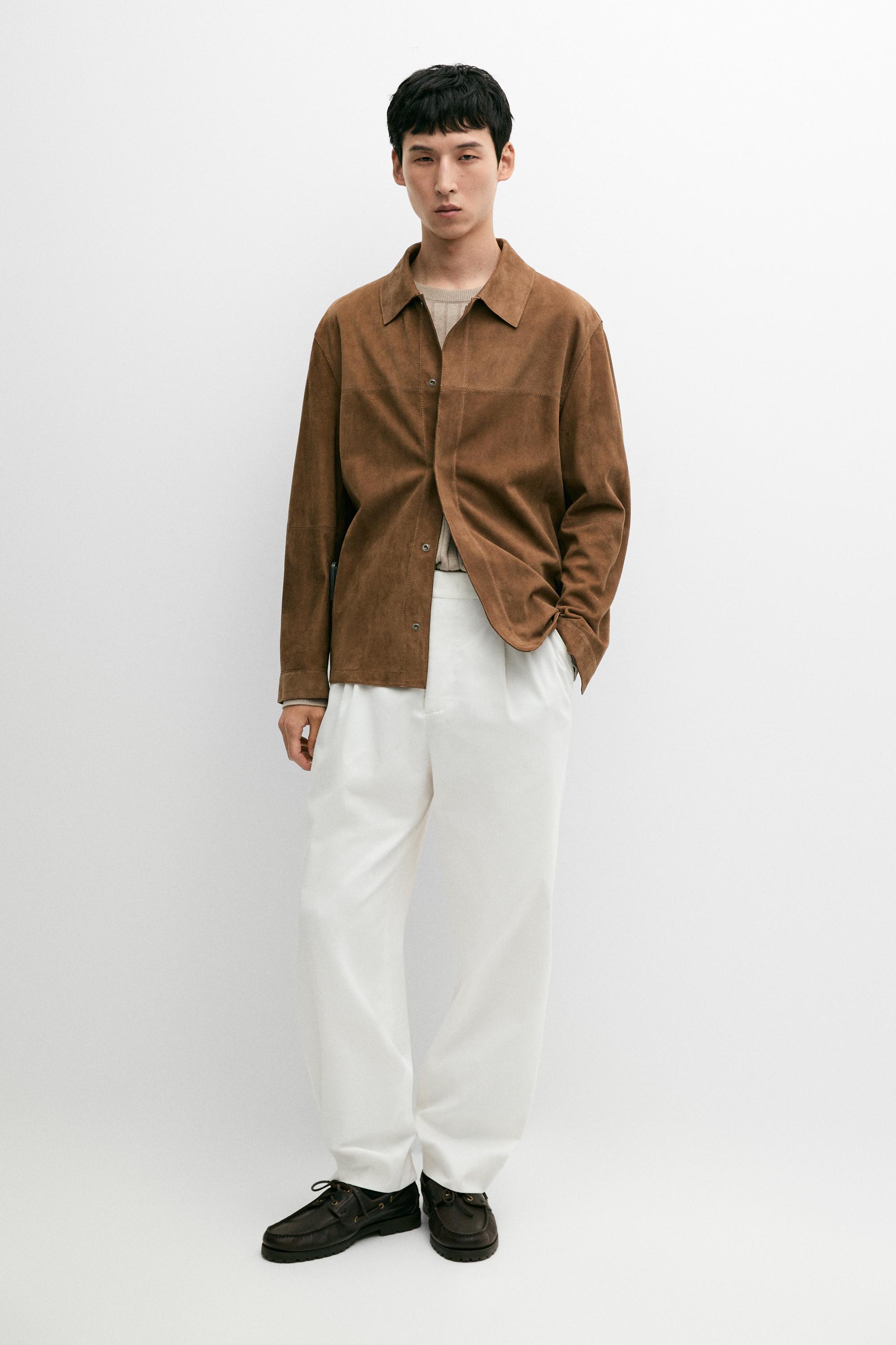 Lightweight suede leather overshirt