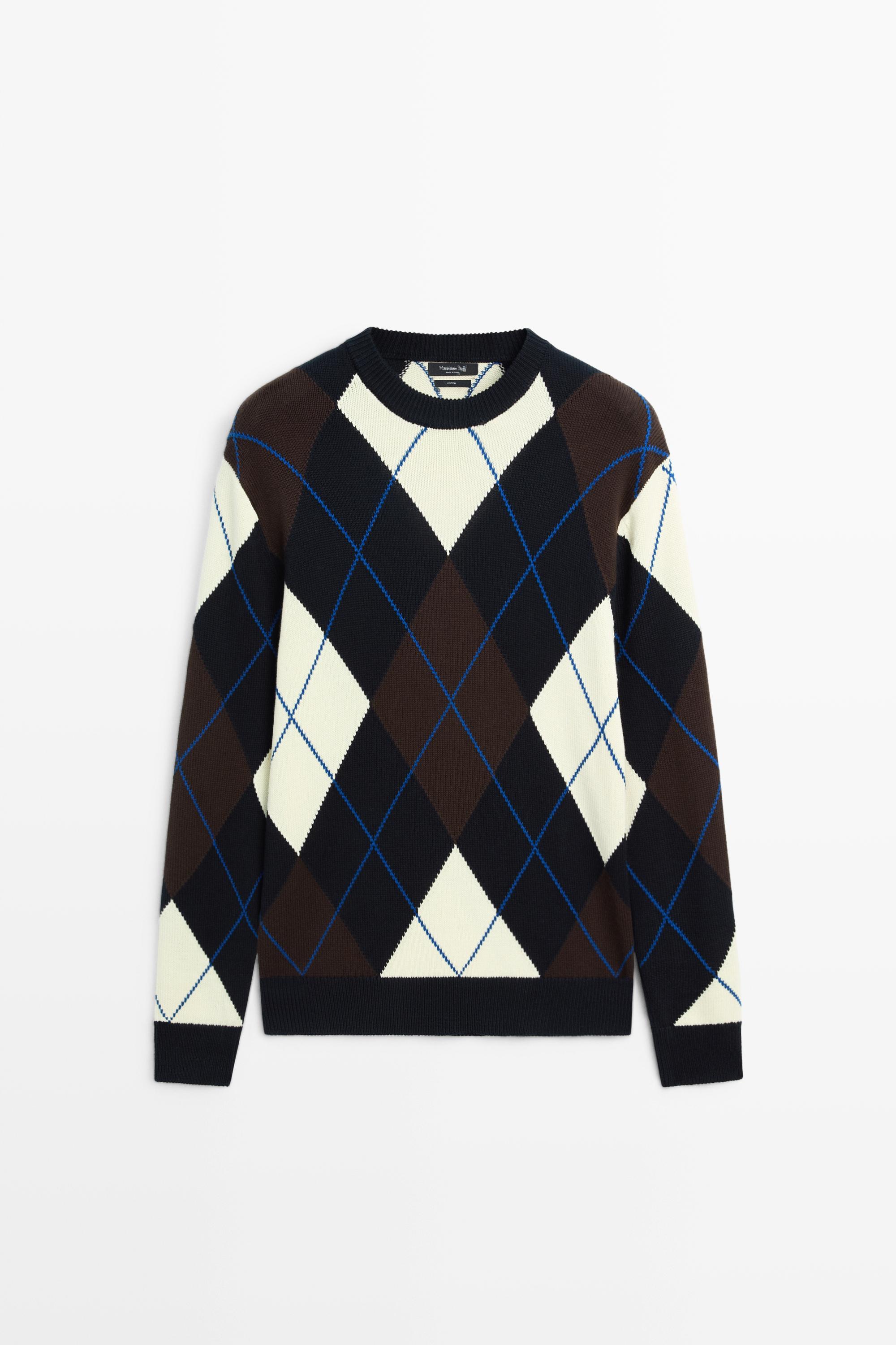 100% Cotton Argyle Knit Sweater