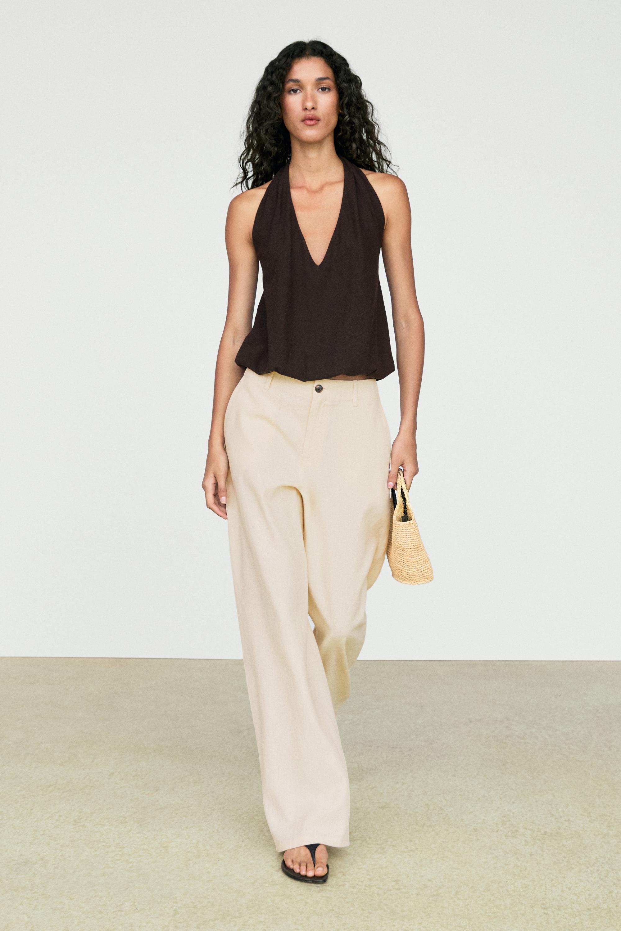 Linen blend relaxed fit pants