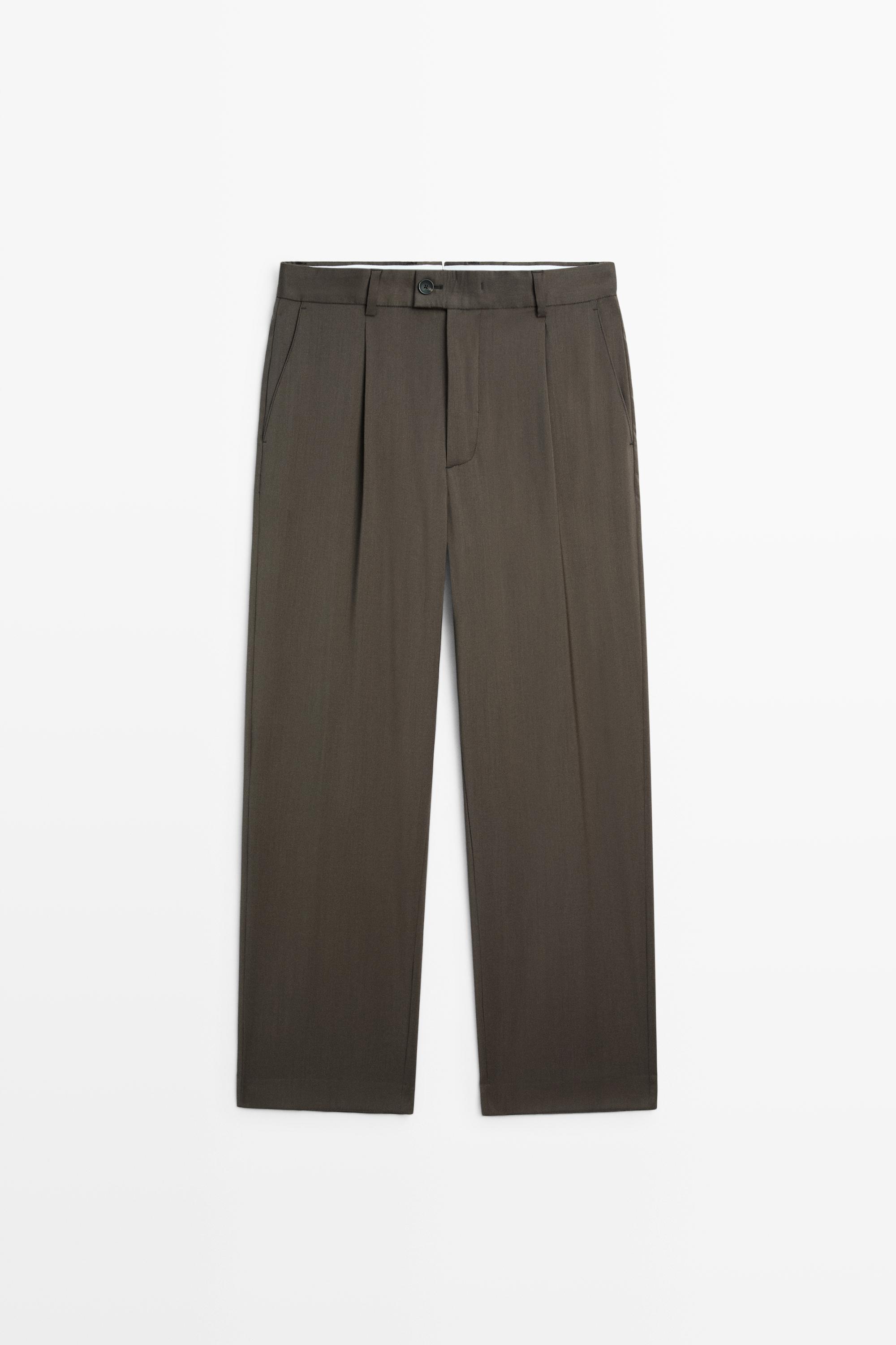 Relaxed-fit darted 100% cool wool pants