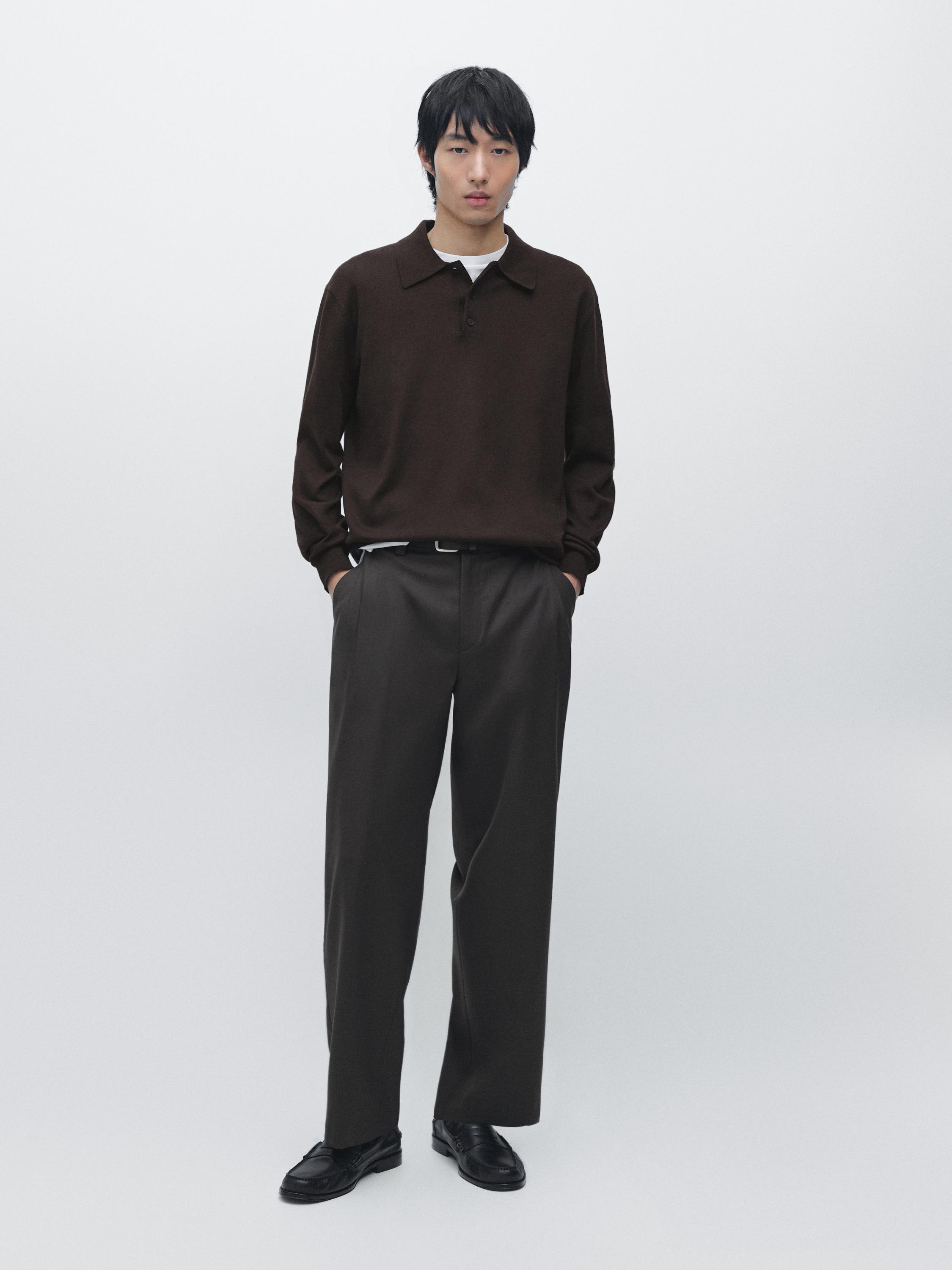 Cotton blend knit polo sweater