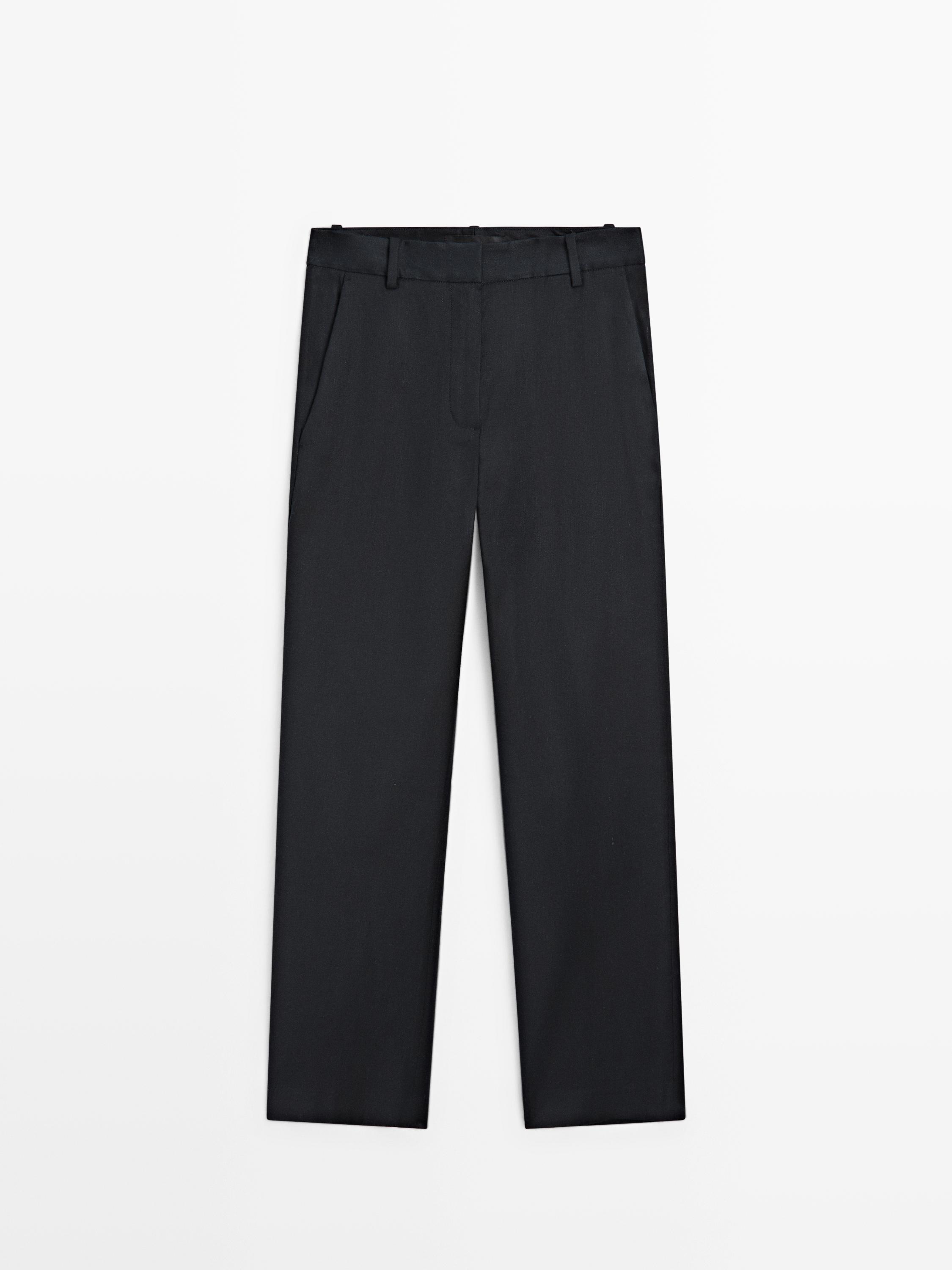 Straight-leg linen blend trousers