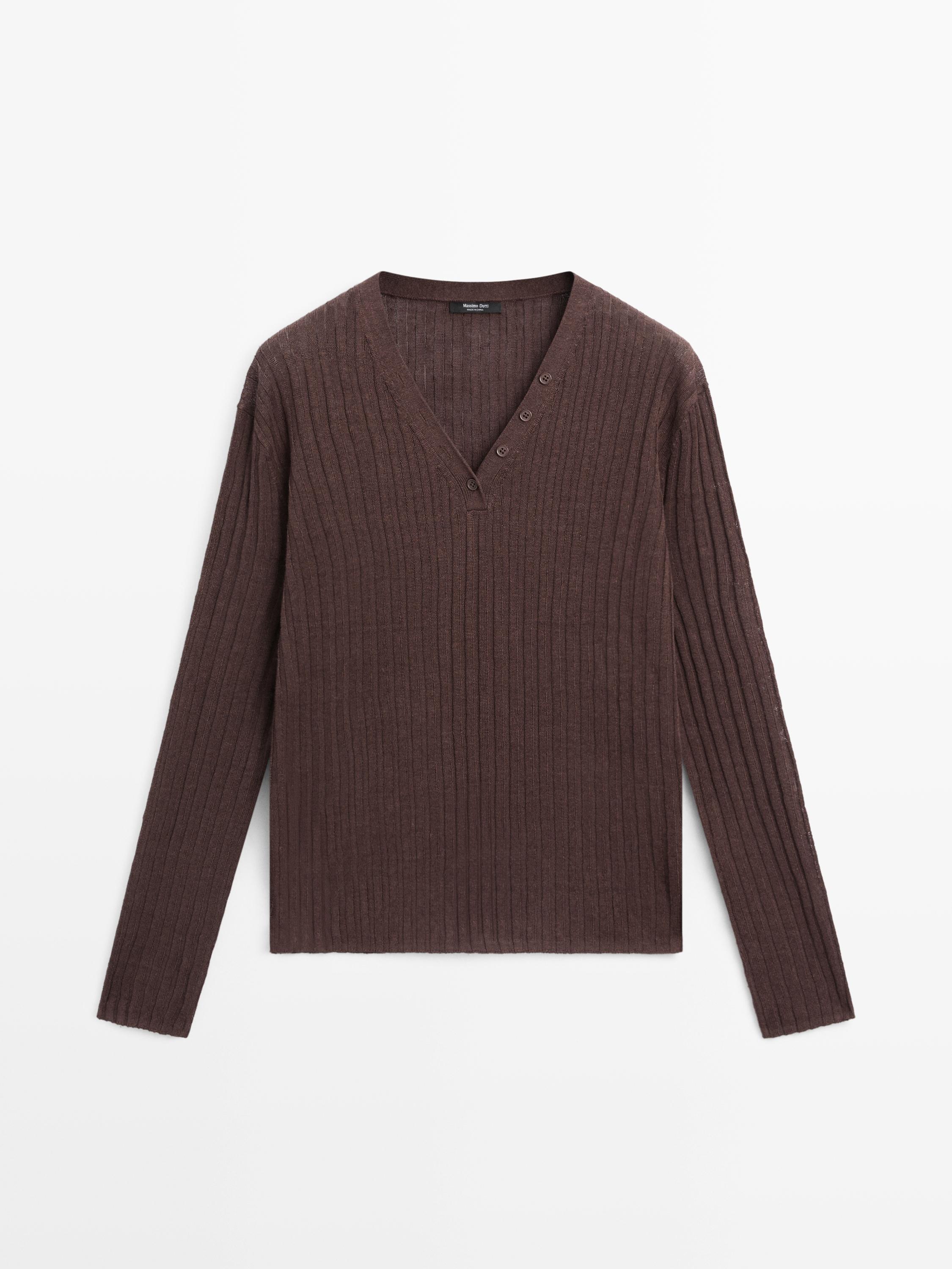 100% linen knit sweater with button details