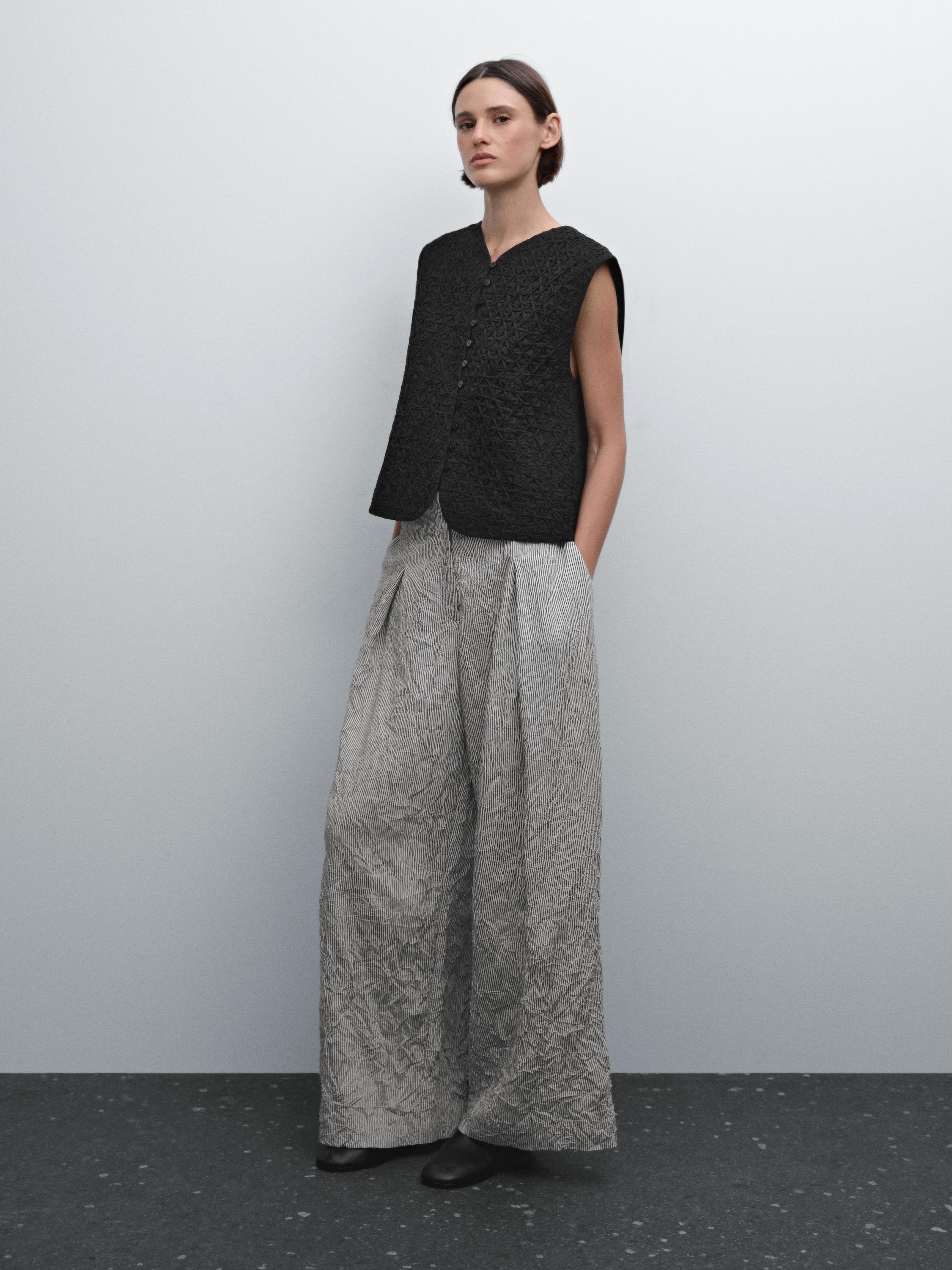 Striped voluminous fabric trousers