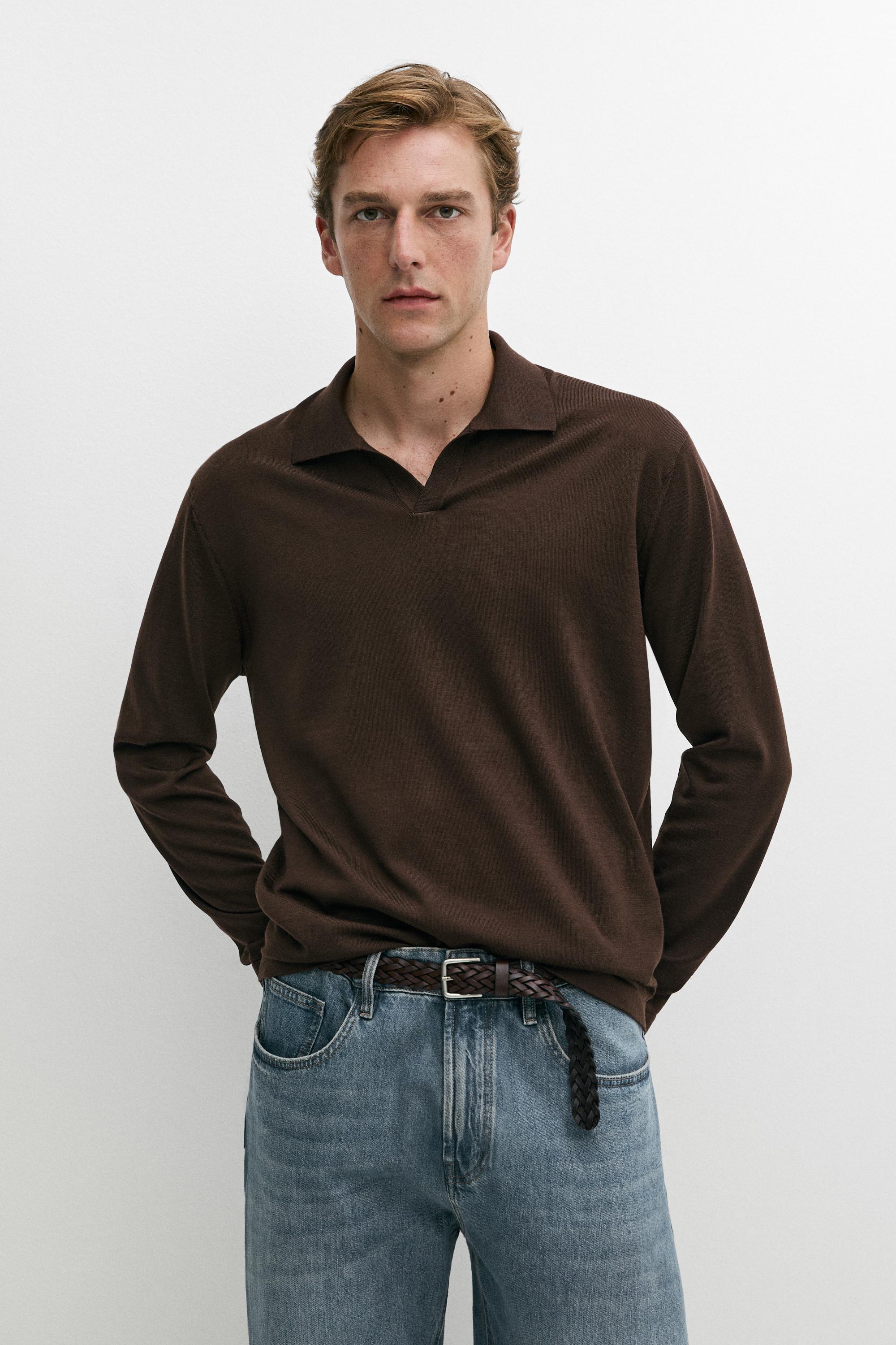 100% merino wool knit polo sweater