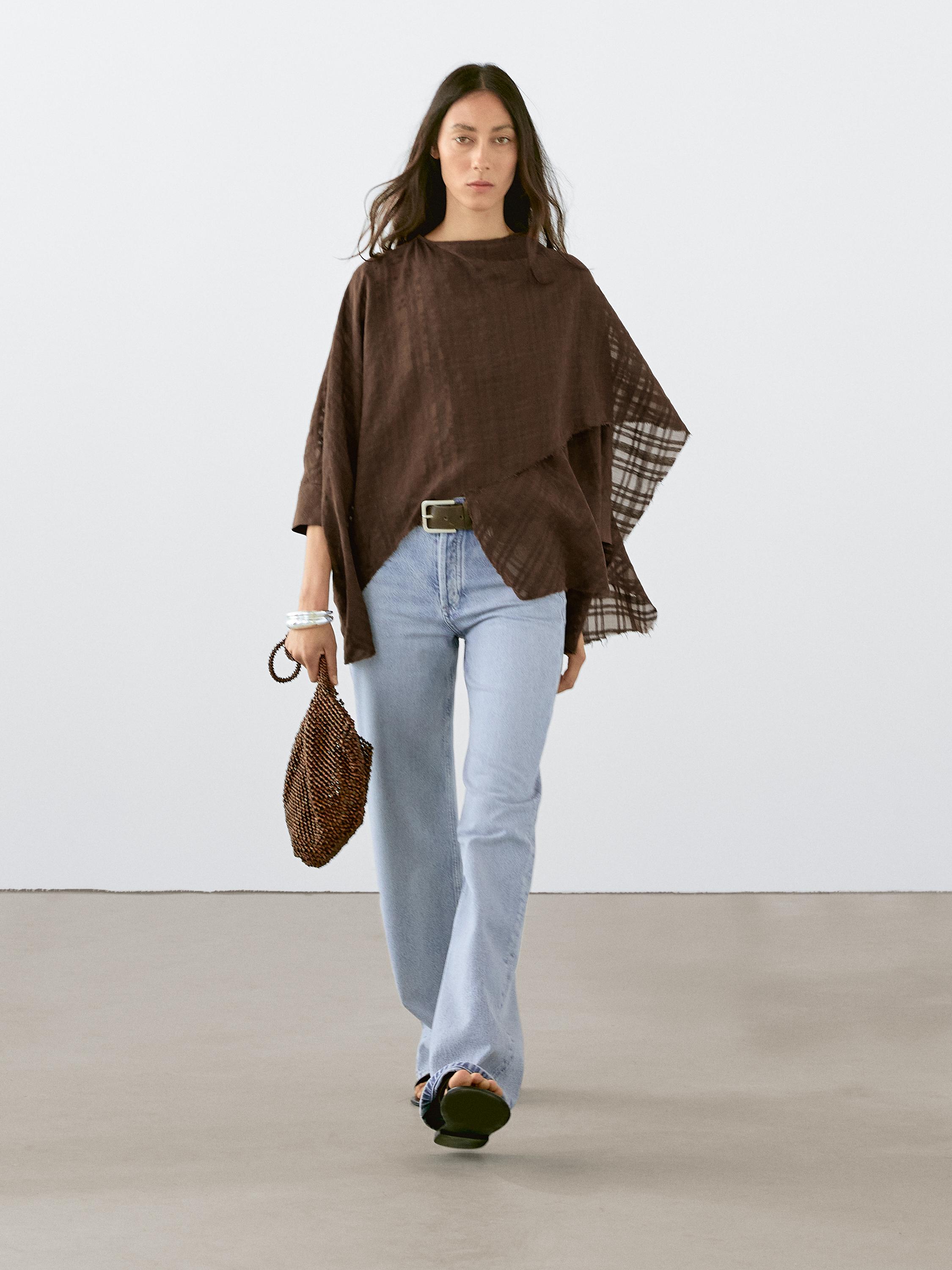 Check linen blend cape