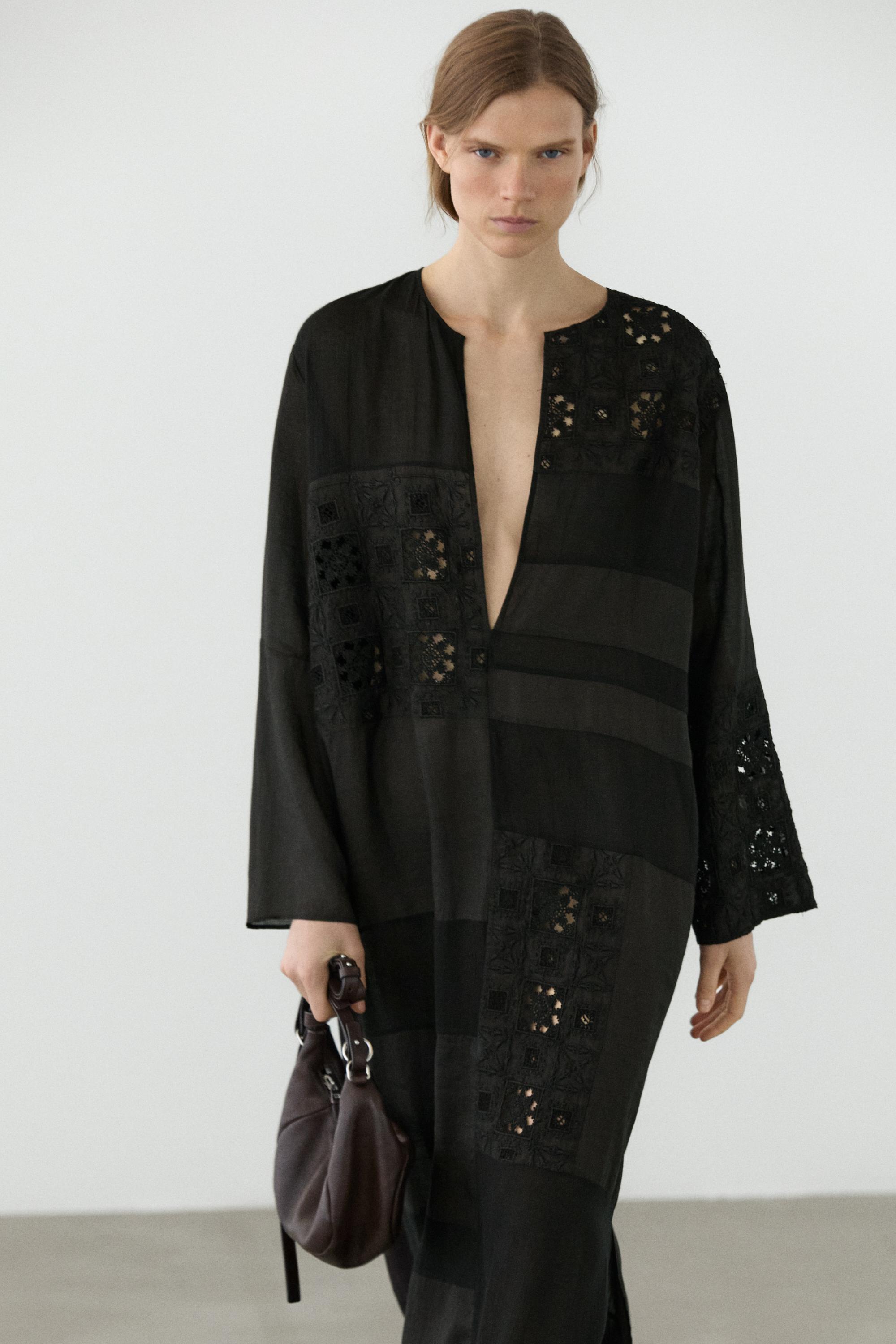 100% Ramie embroidered detail dress