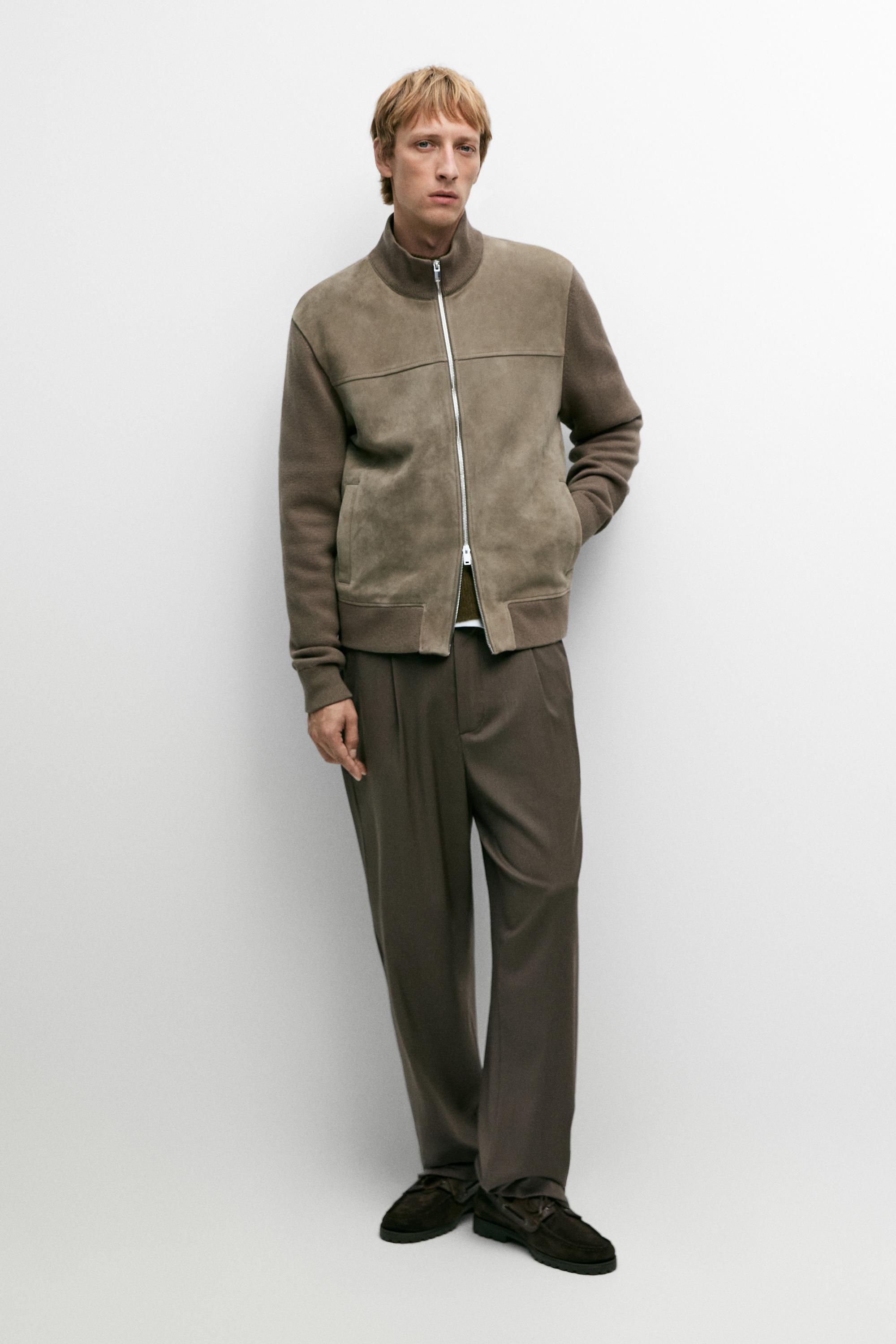 Combined suede leather knit cardigan