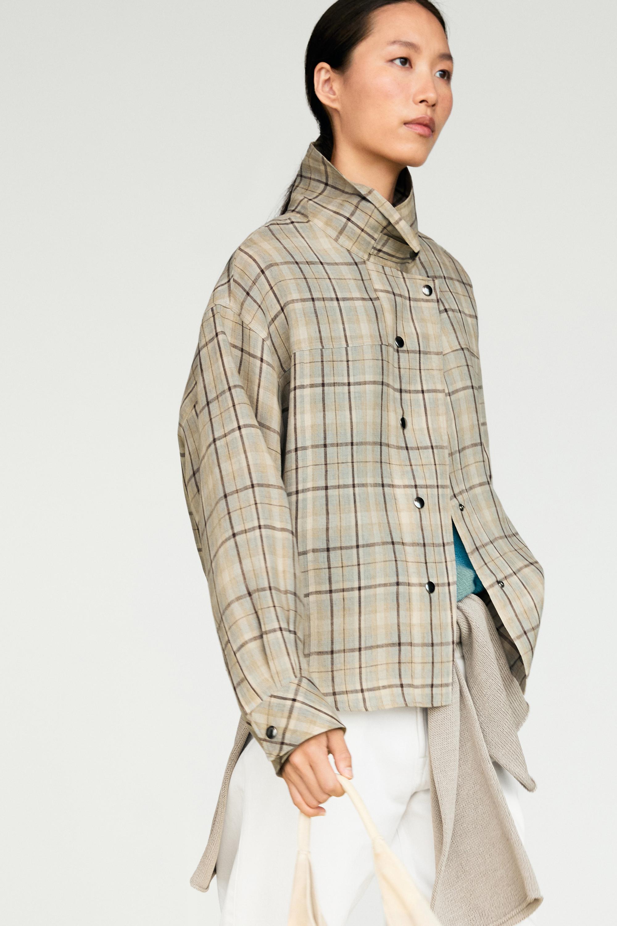 100% linen check snap button shirt