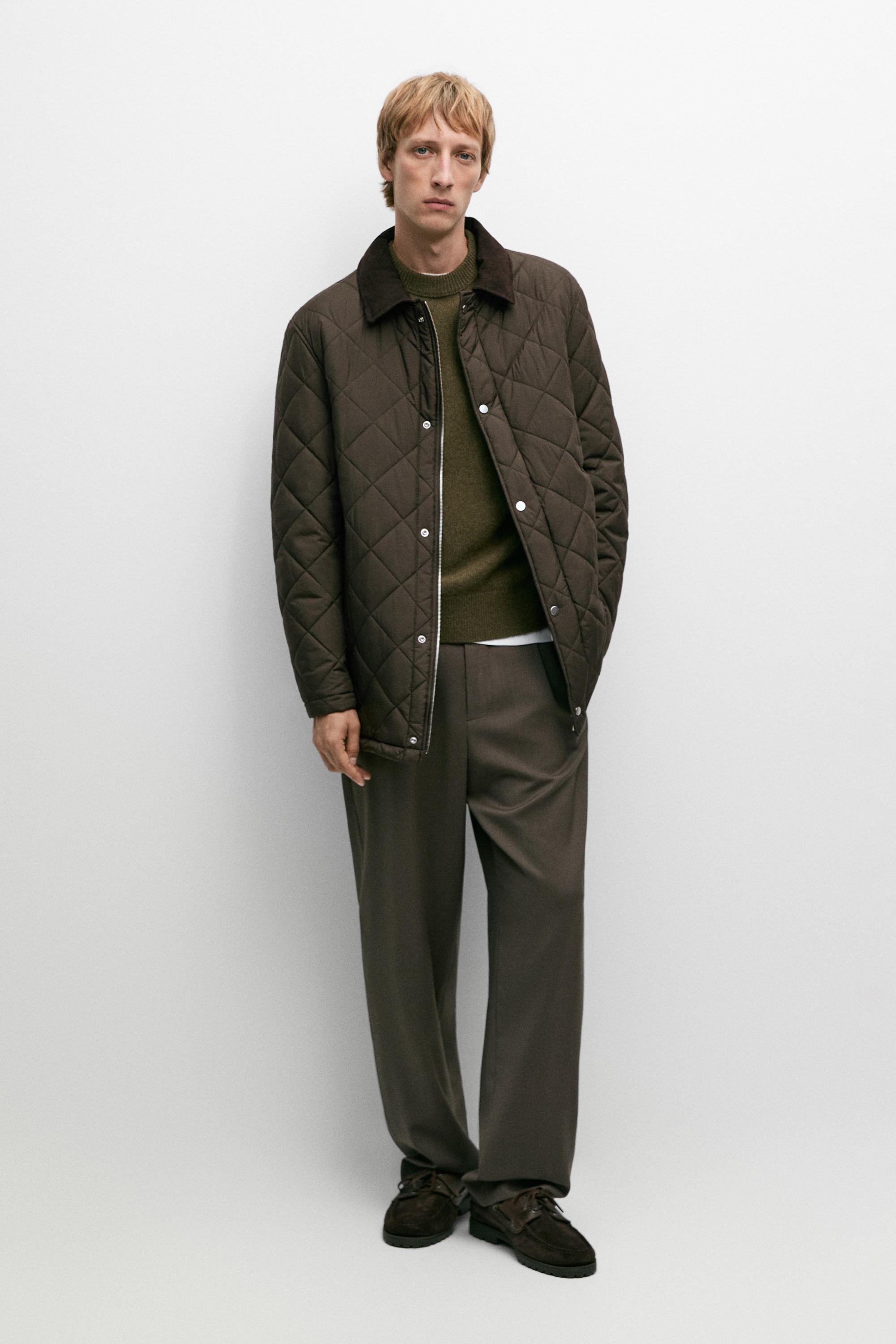 Short quilted coat with corduroy collar