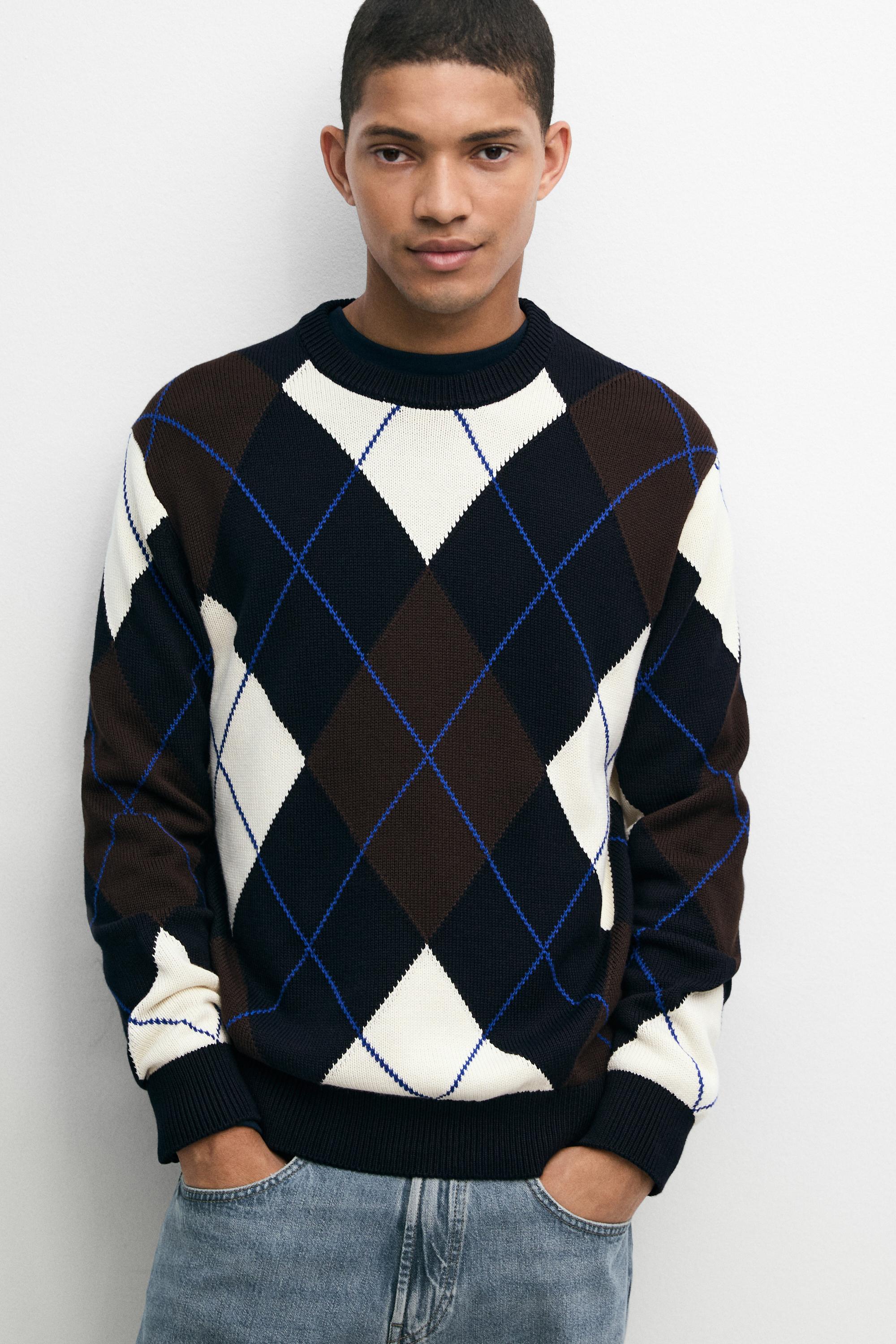 100% Cotton Argyle Knit Sweater