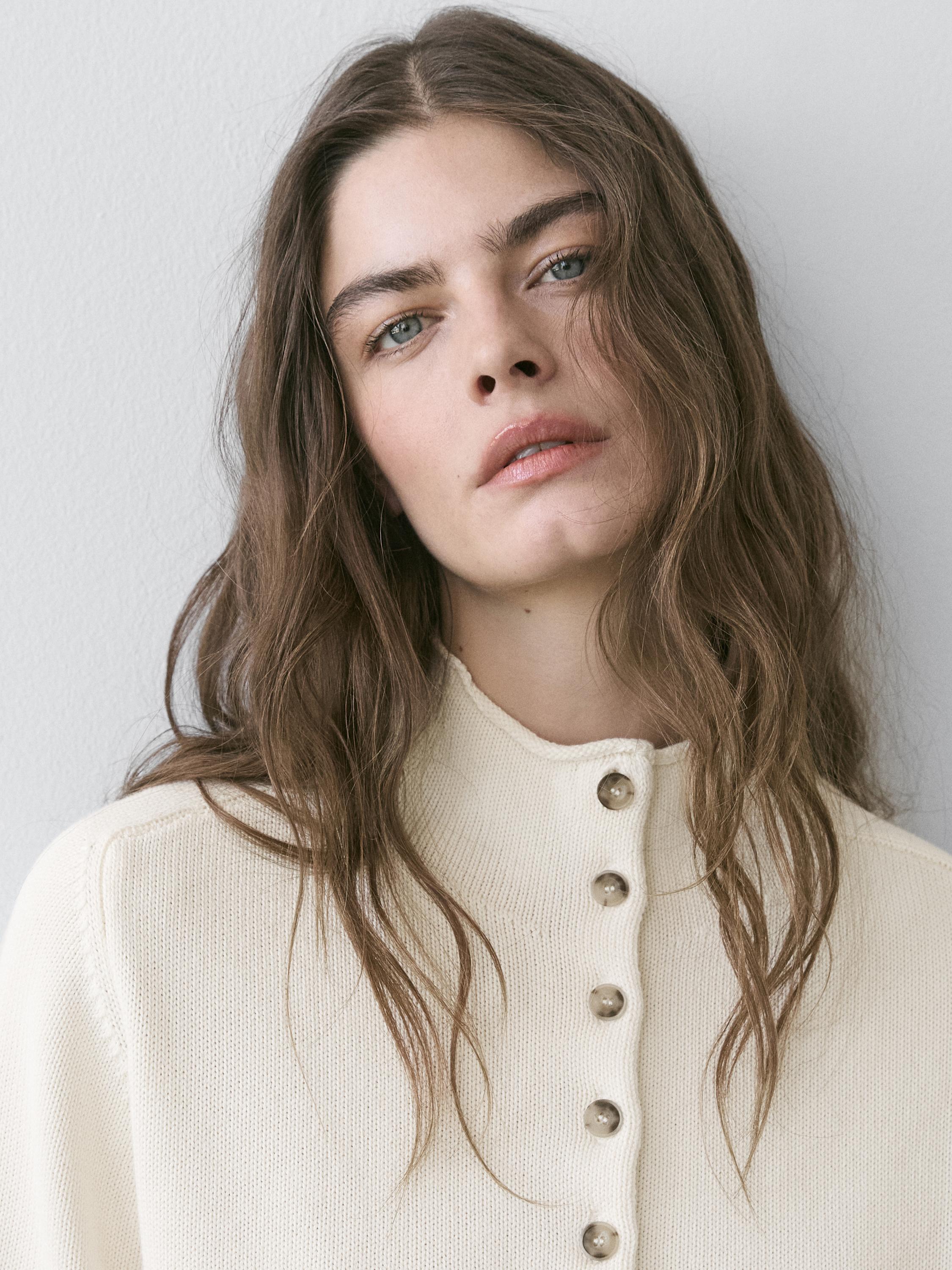 Knit cardigan with elbow-length sleeves