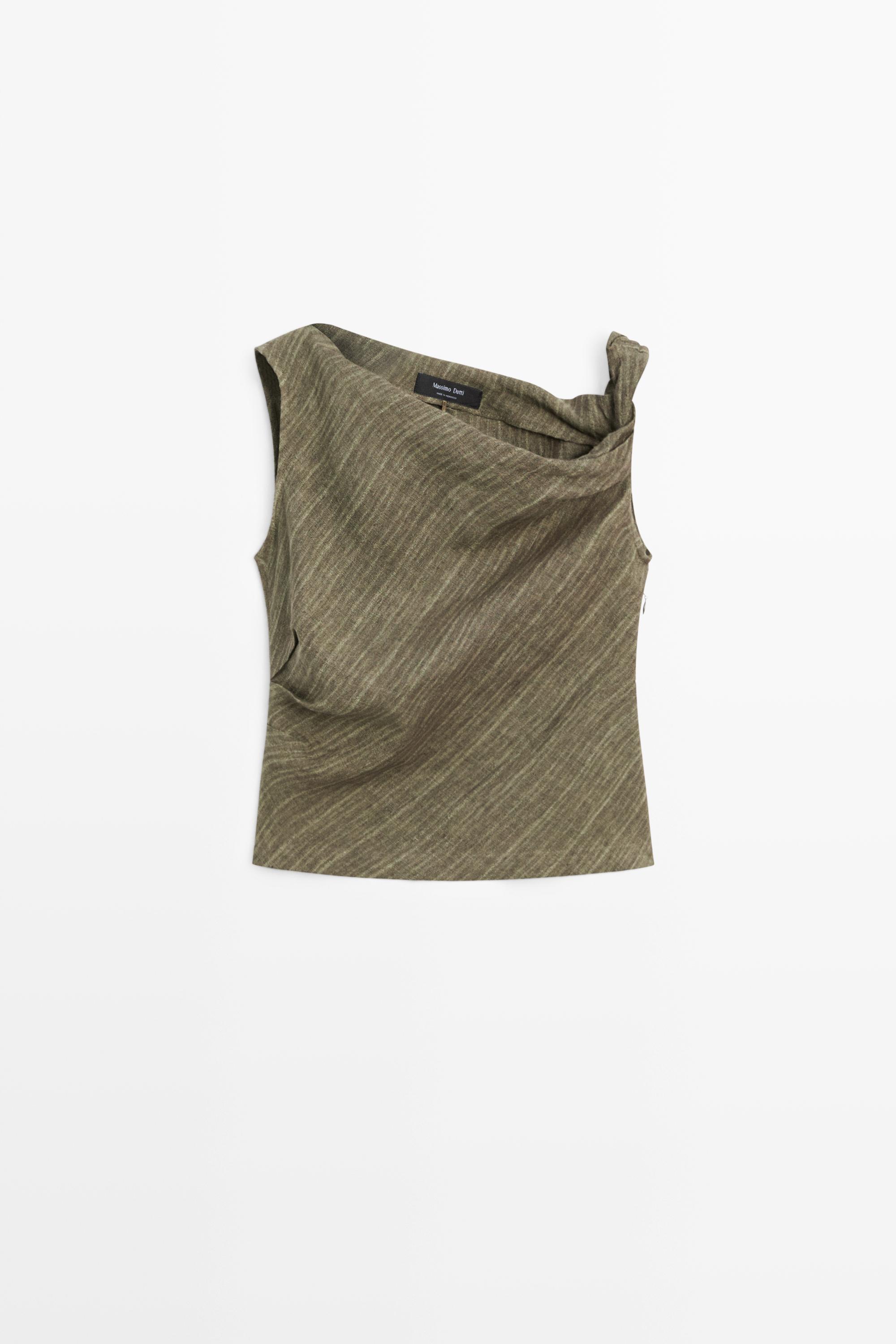 Total look 100% linen asymmetric top
