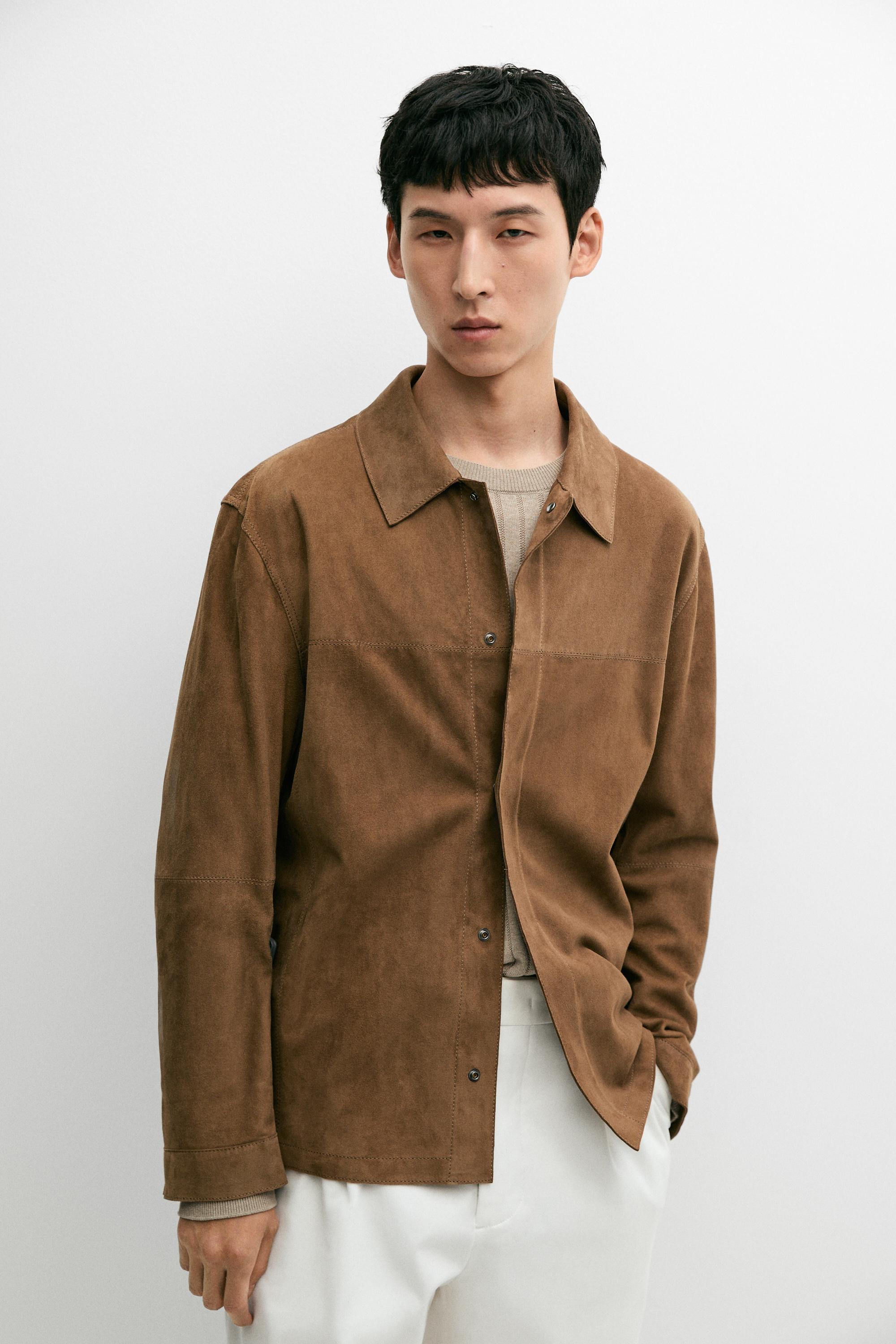 Lightweight suede leather overshirt
