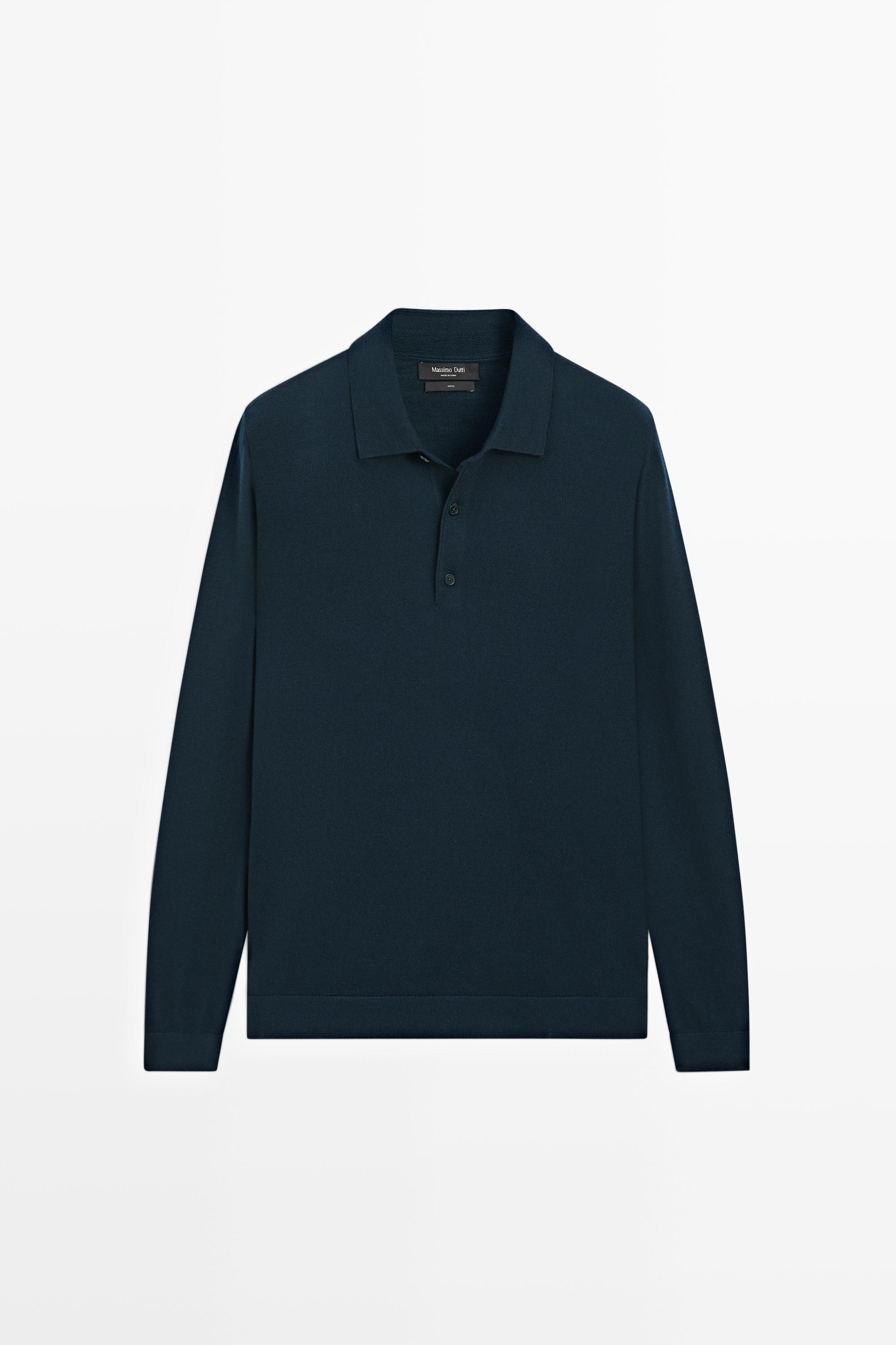 100% merino wool knit polo sweater