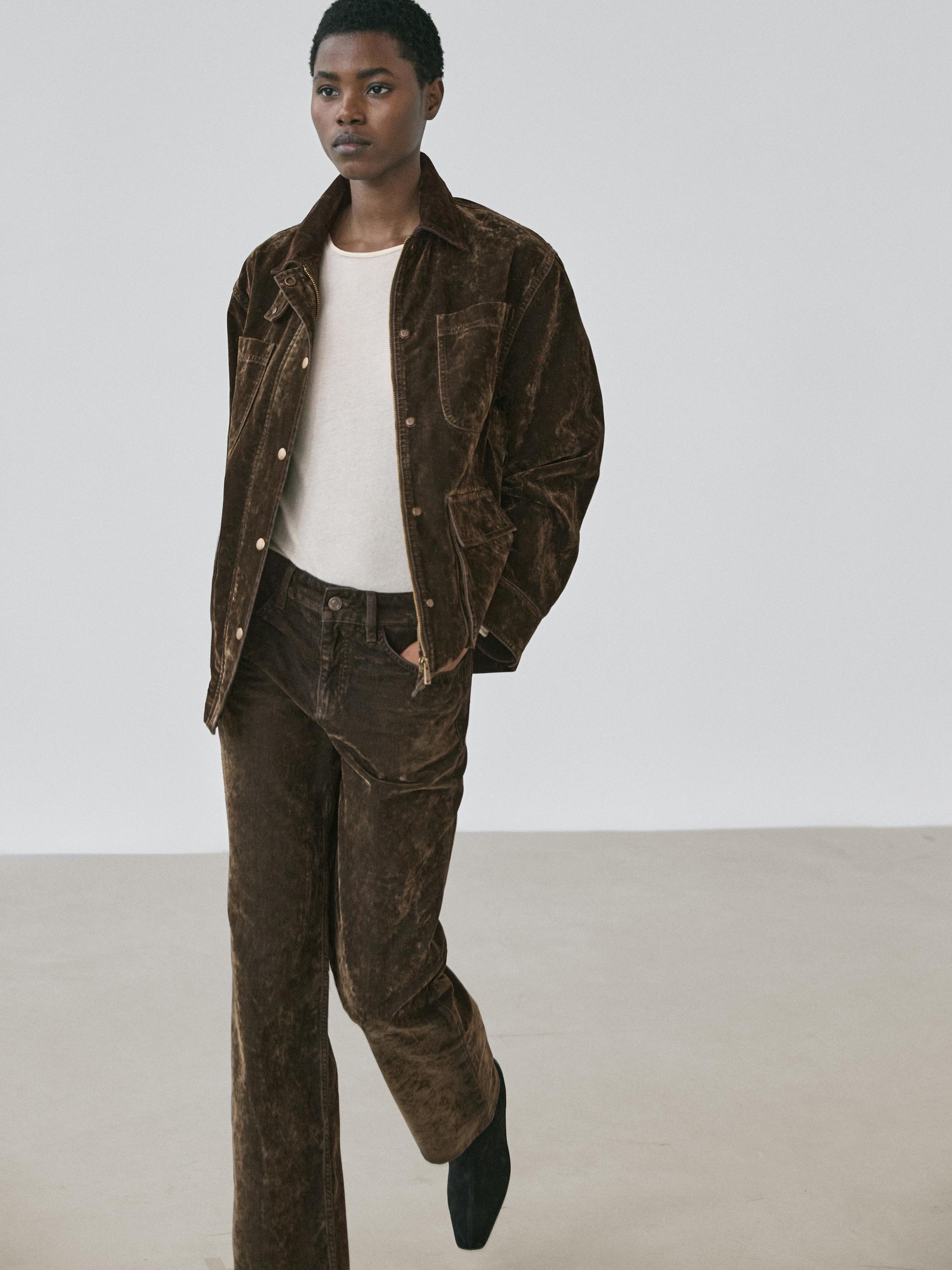 Low-rise straight-leg flocked jeans