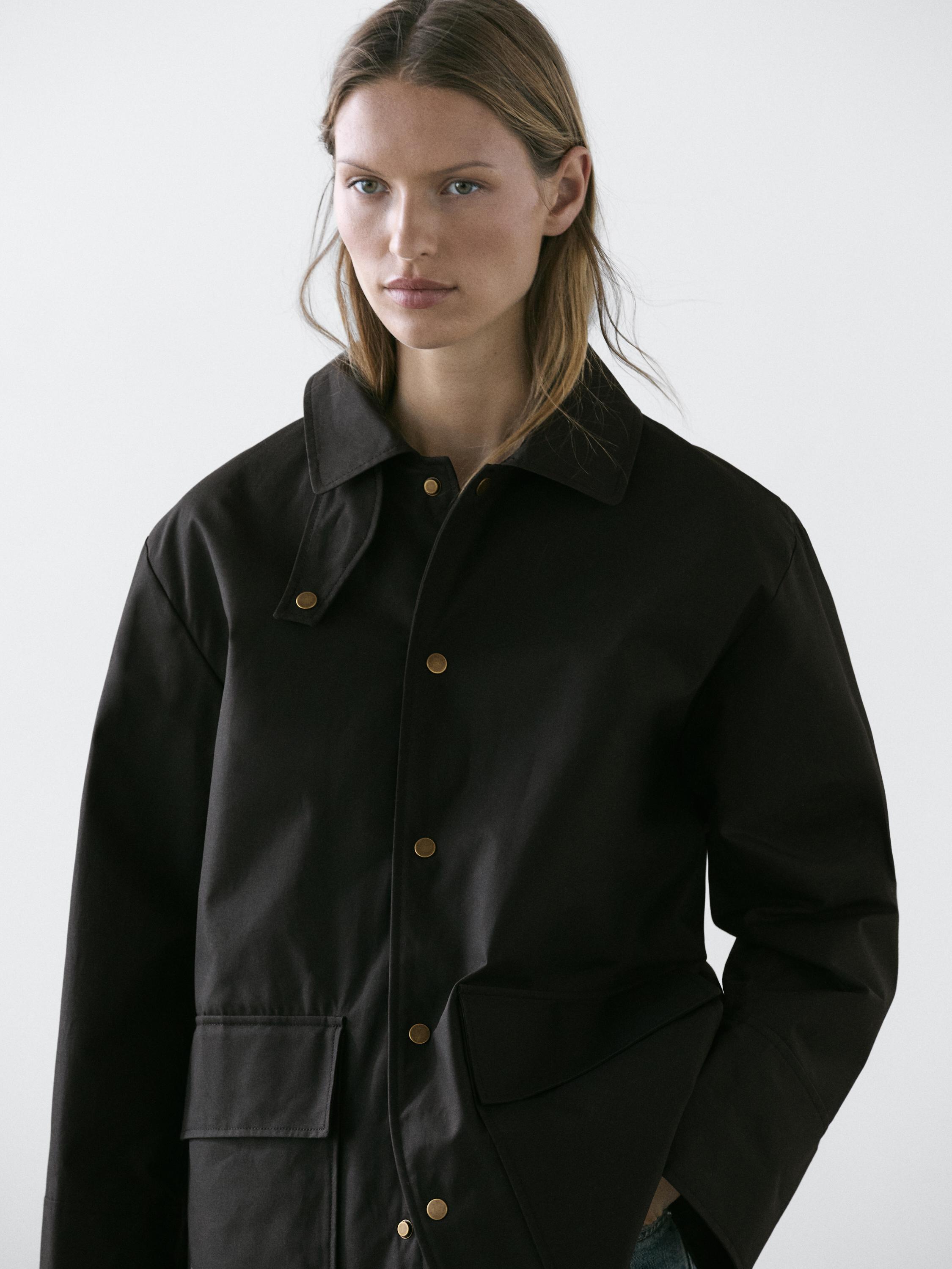 Long cotton parka with collar detail