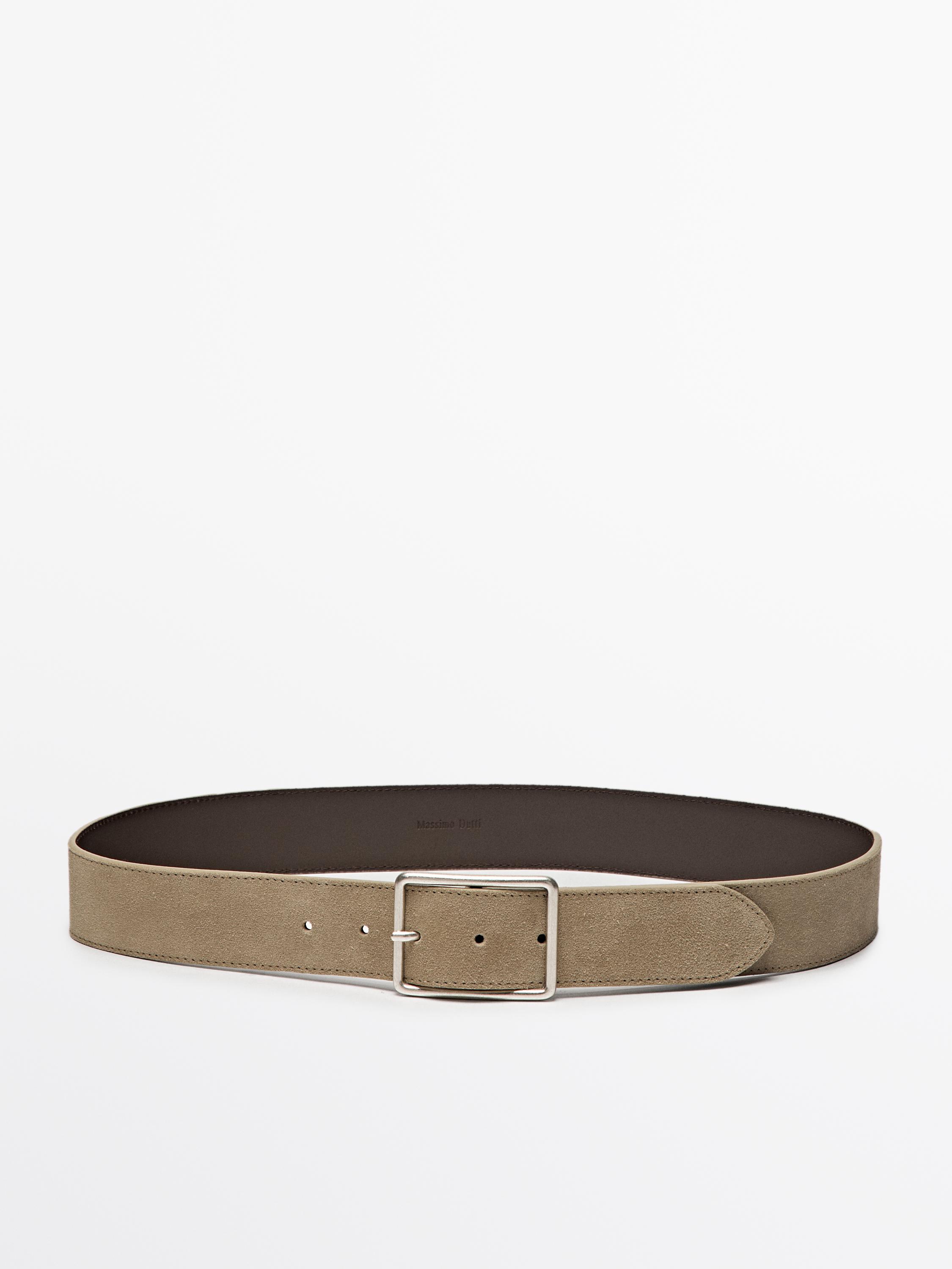 Split suede belt with rectangular buckle