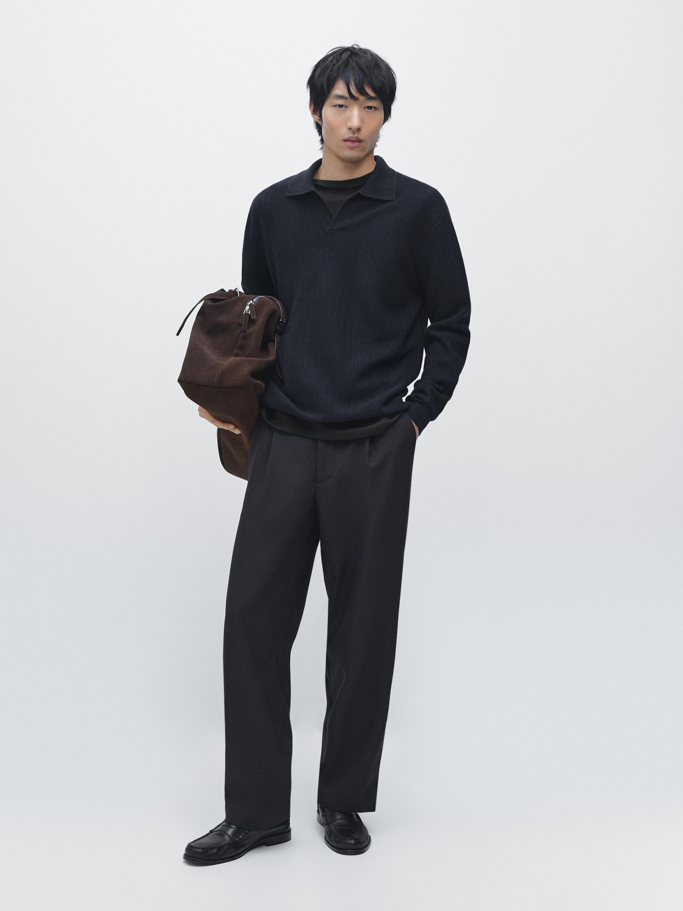 Wool blend knit polo sweater