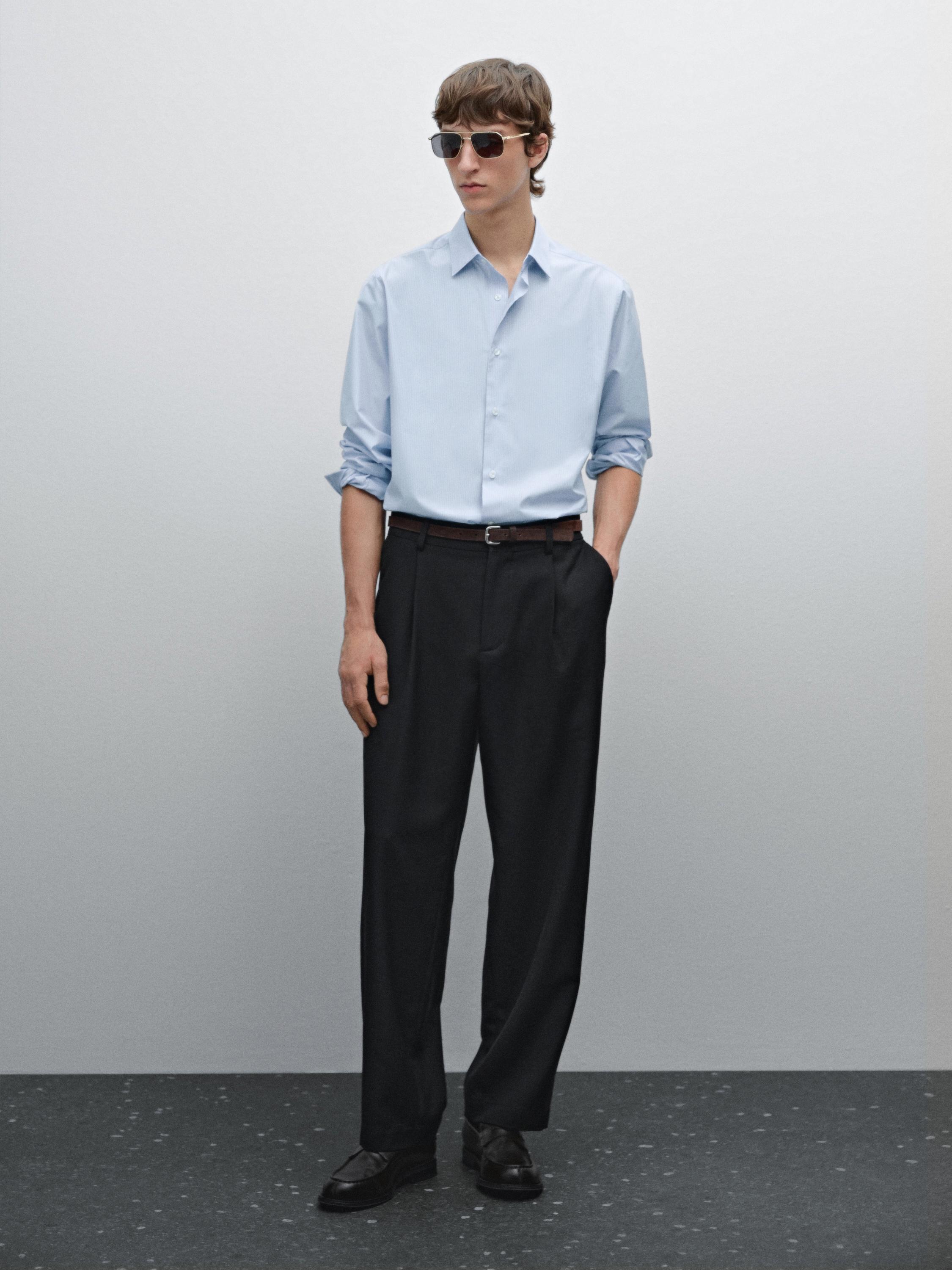 Regular fit striped cotton blend shirt