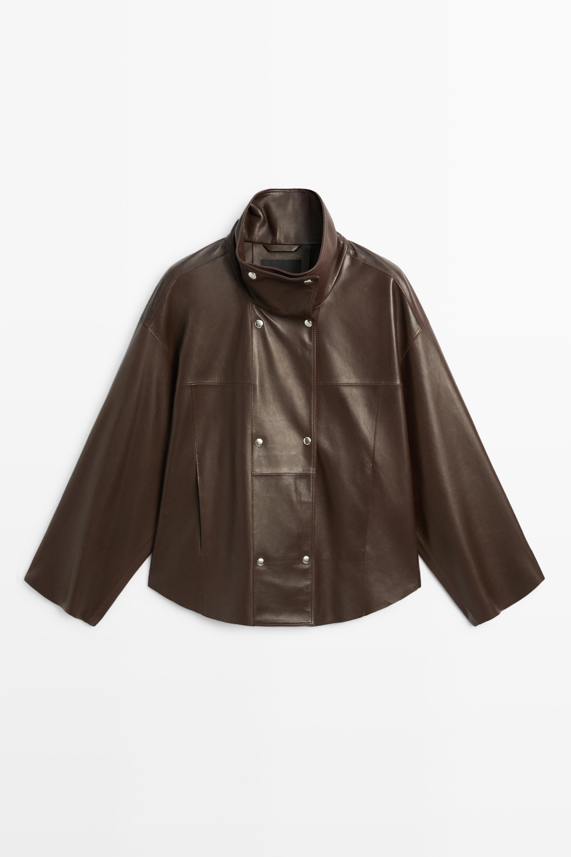 Nappa leather button-placket jacket