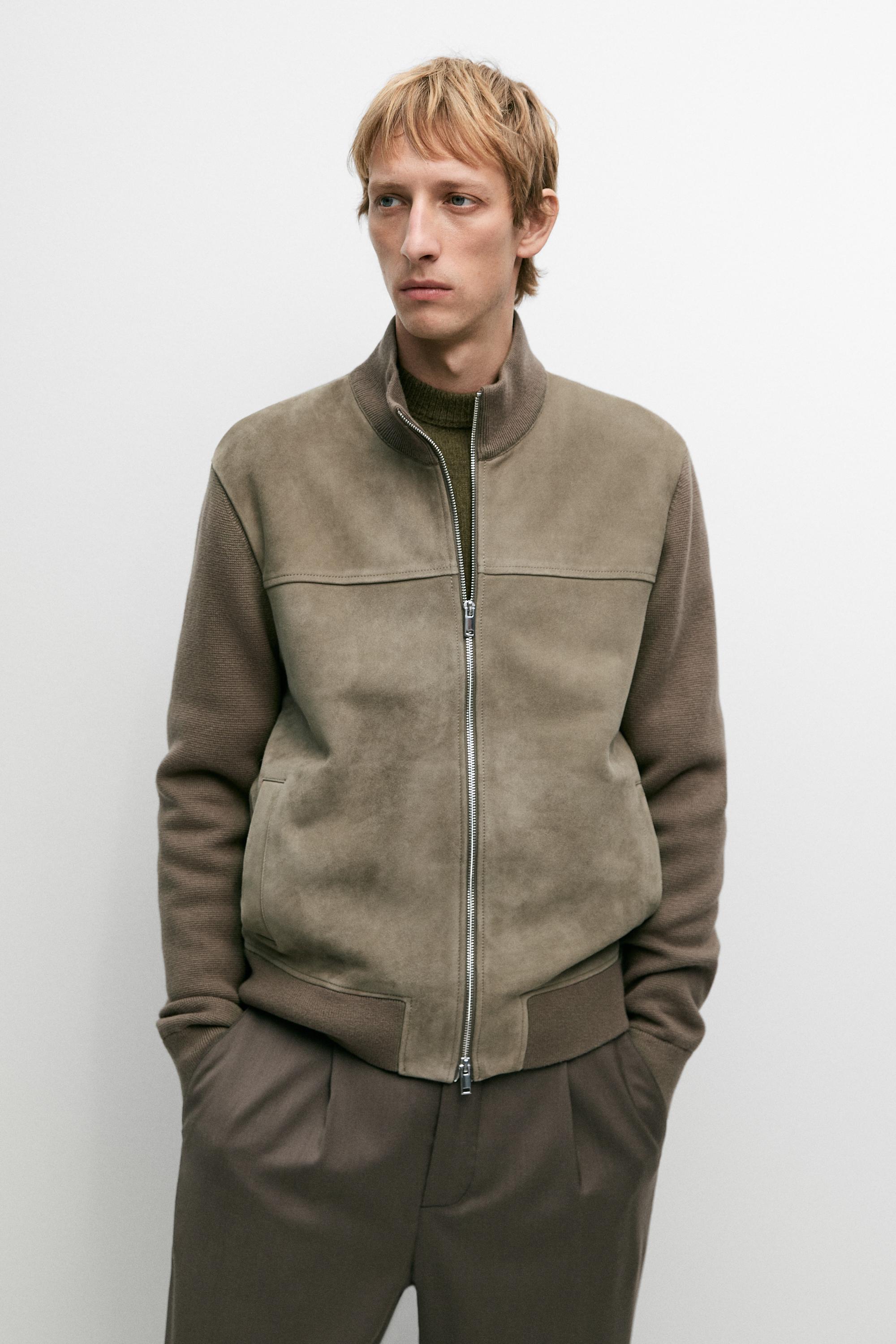 Combined suede leather knit cardigan