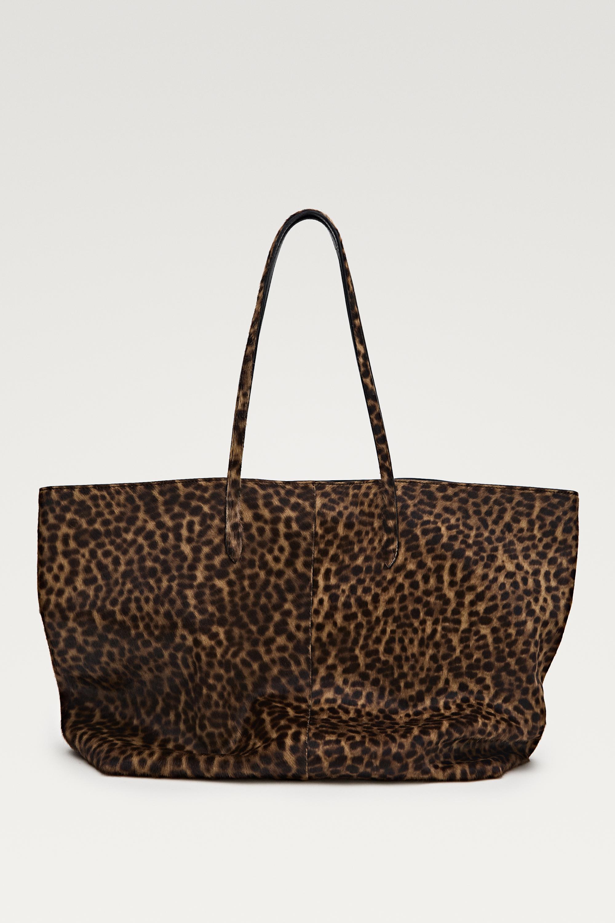 Large fur leather tote bag