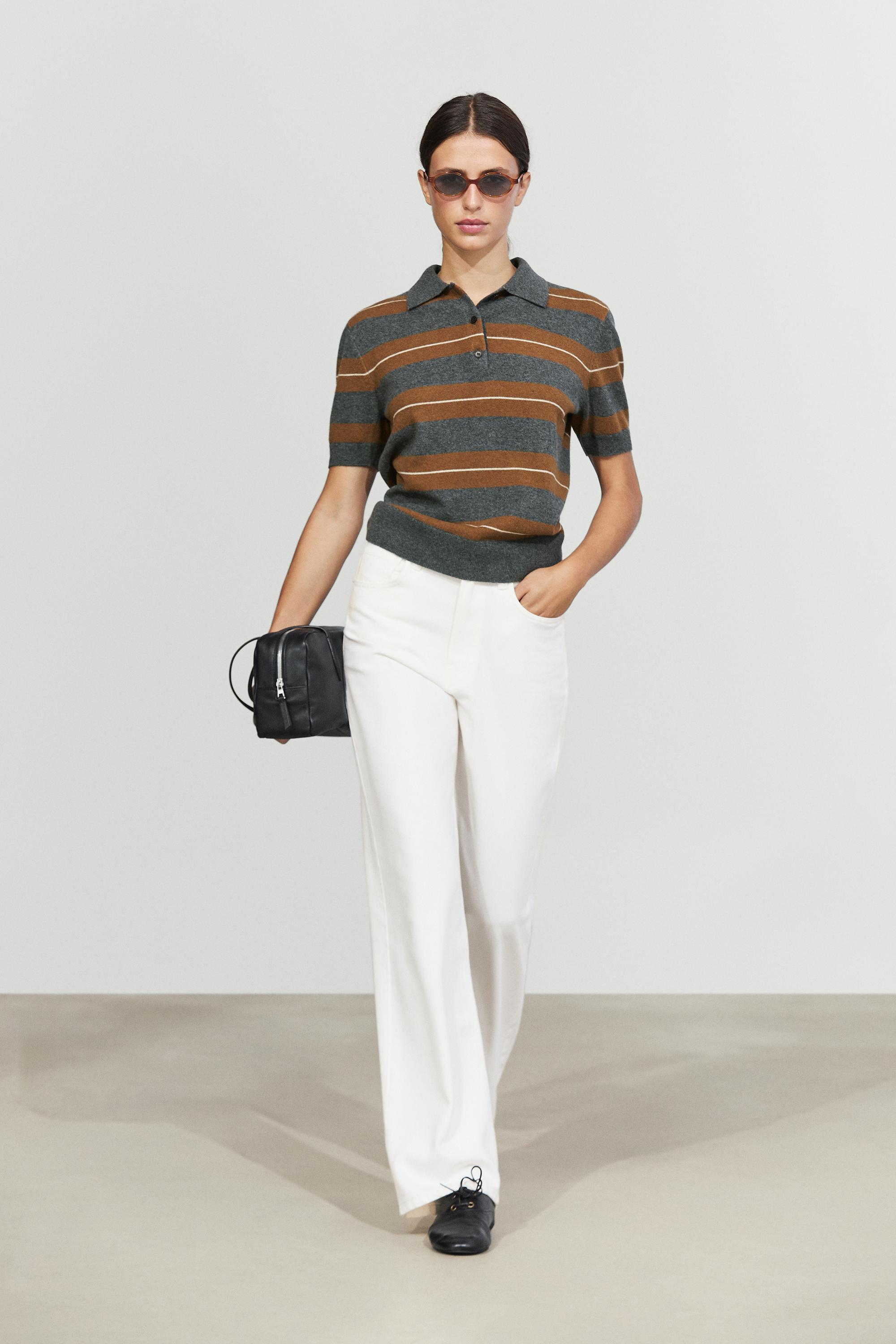 Striped wool short sleeve knit polo