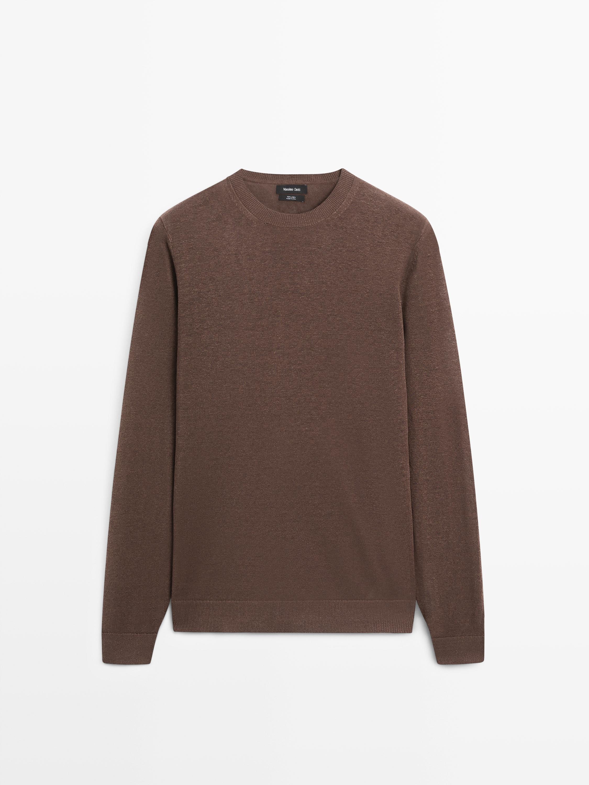 100% linen knit crew neck sweater