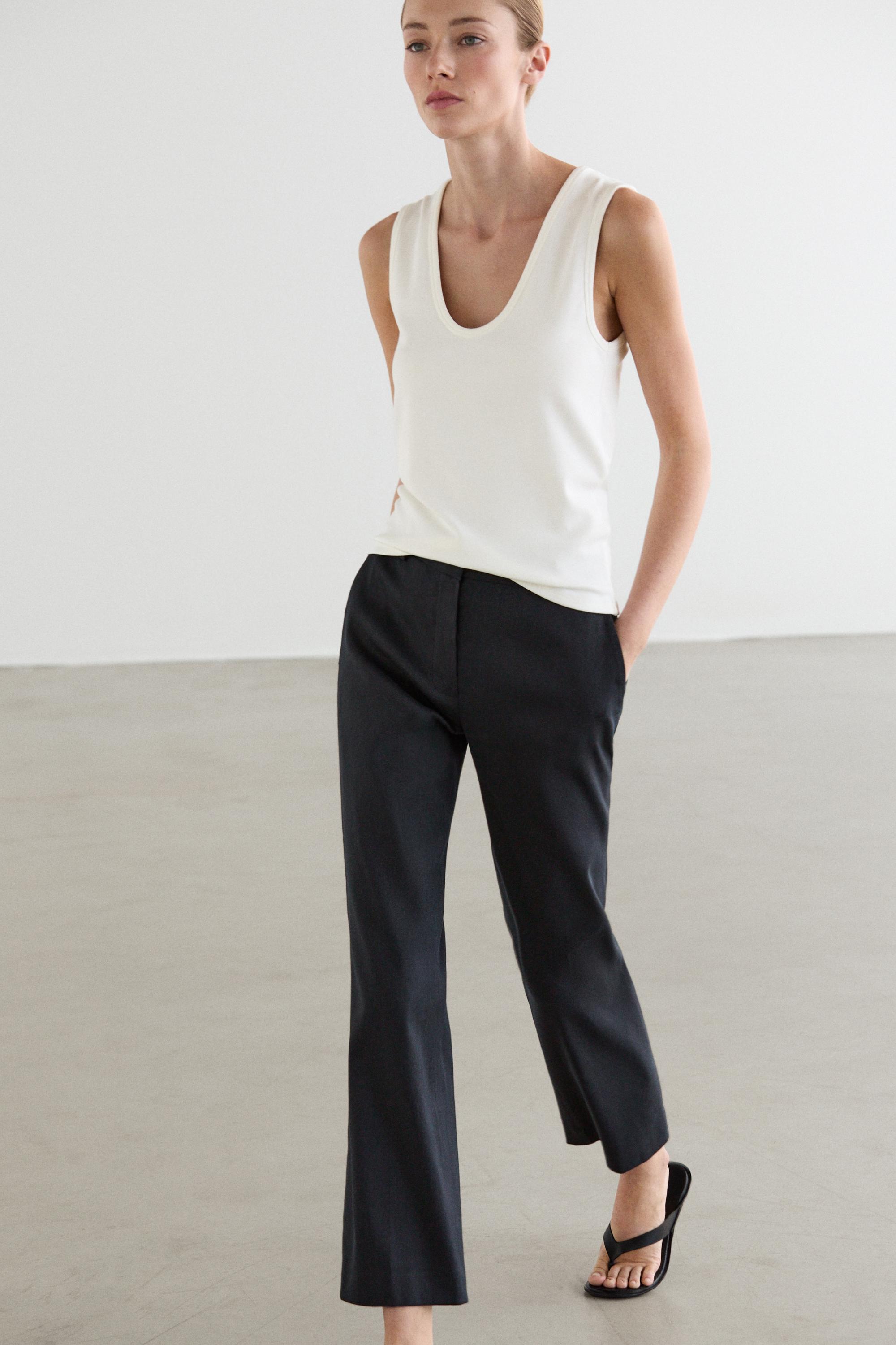 Straight-leg linen blend trousers