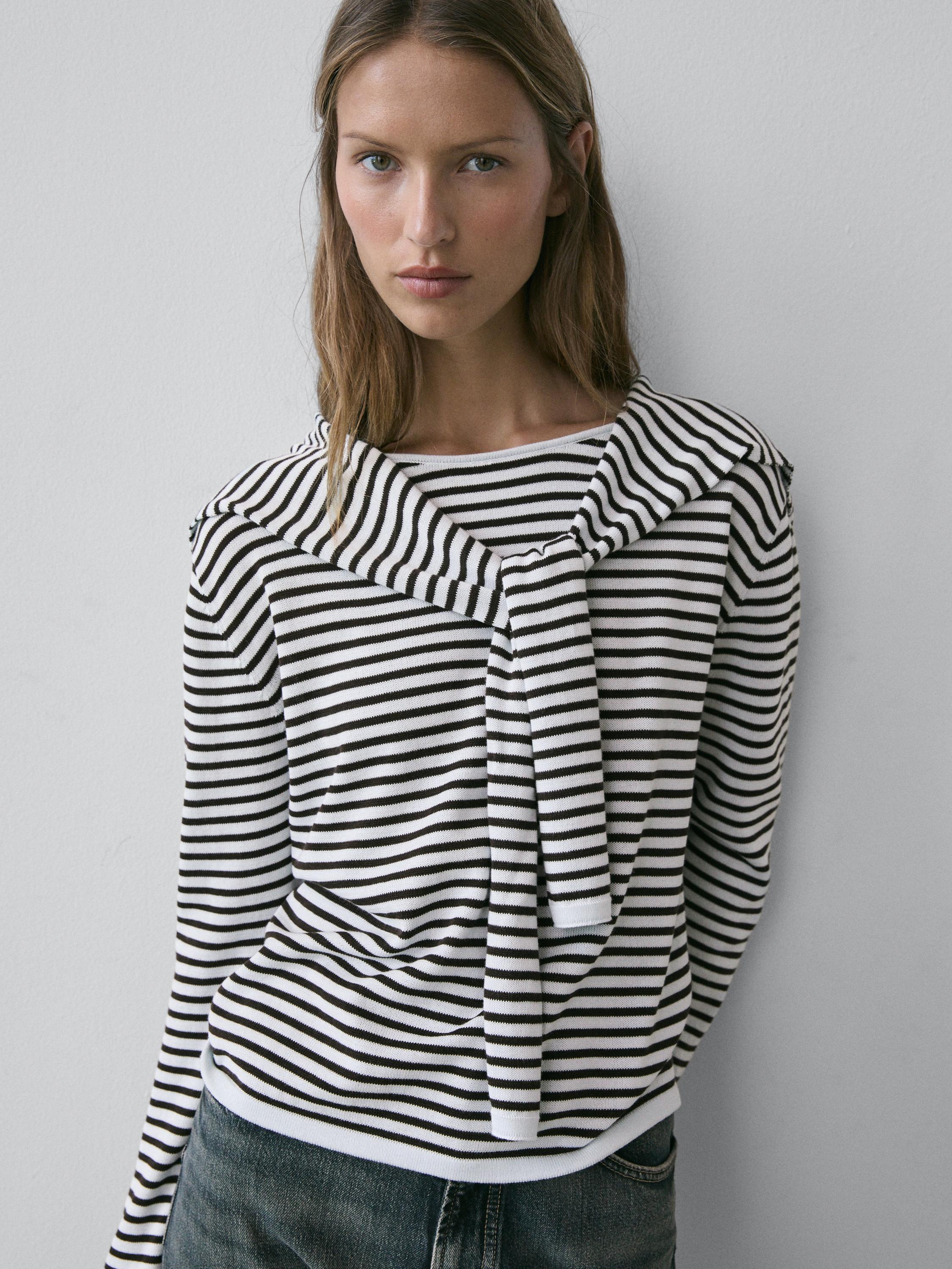 100% cotton striped knit sweater
